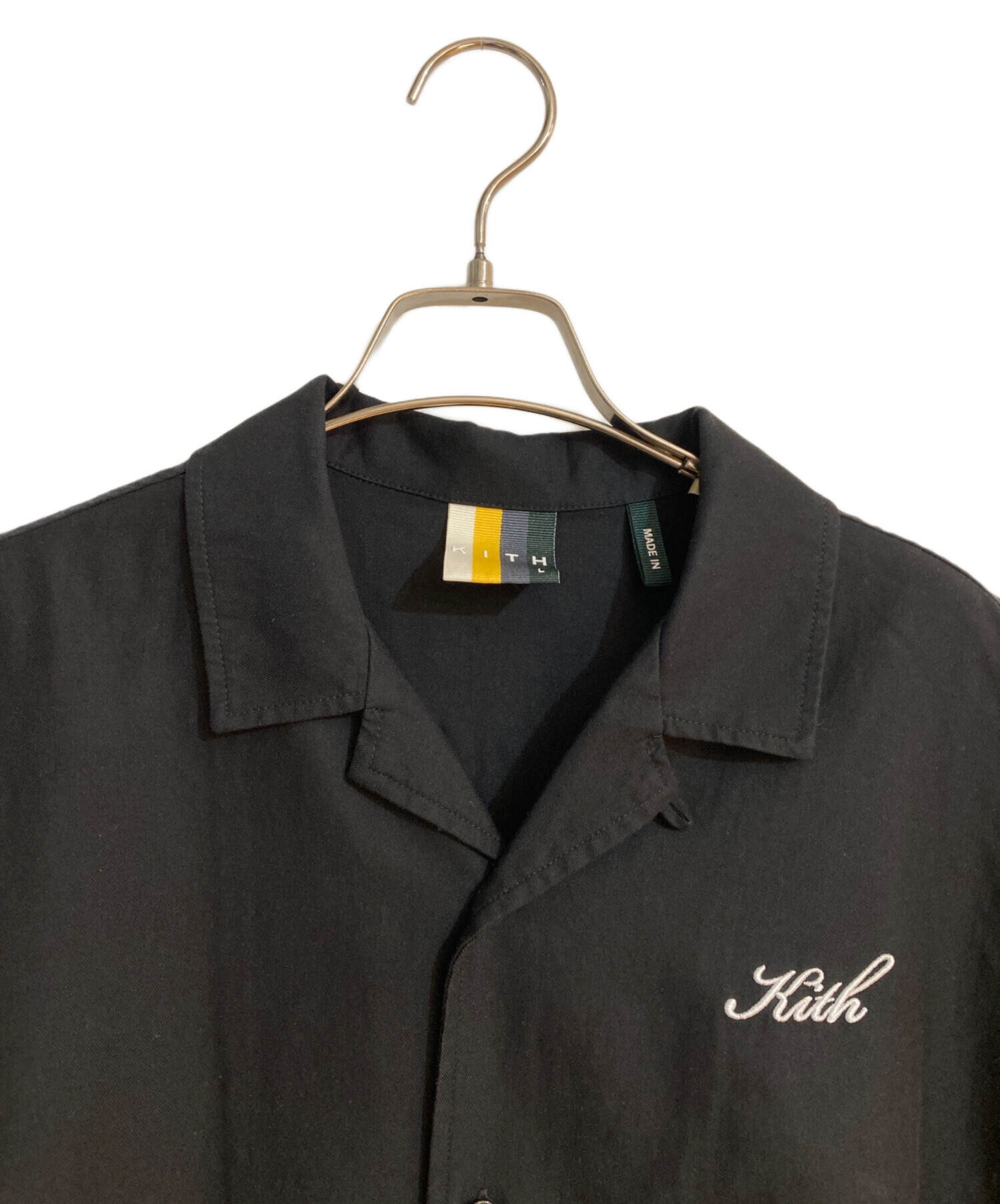 中古・古着通販】KITH (キス) ロゴ刺繍オープンカラーシャツ ブラック