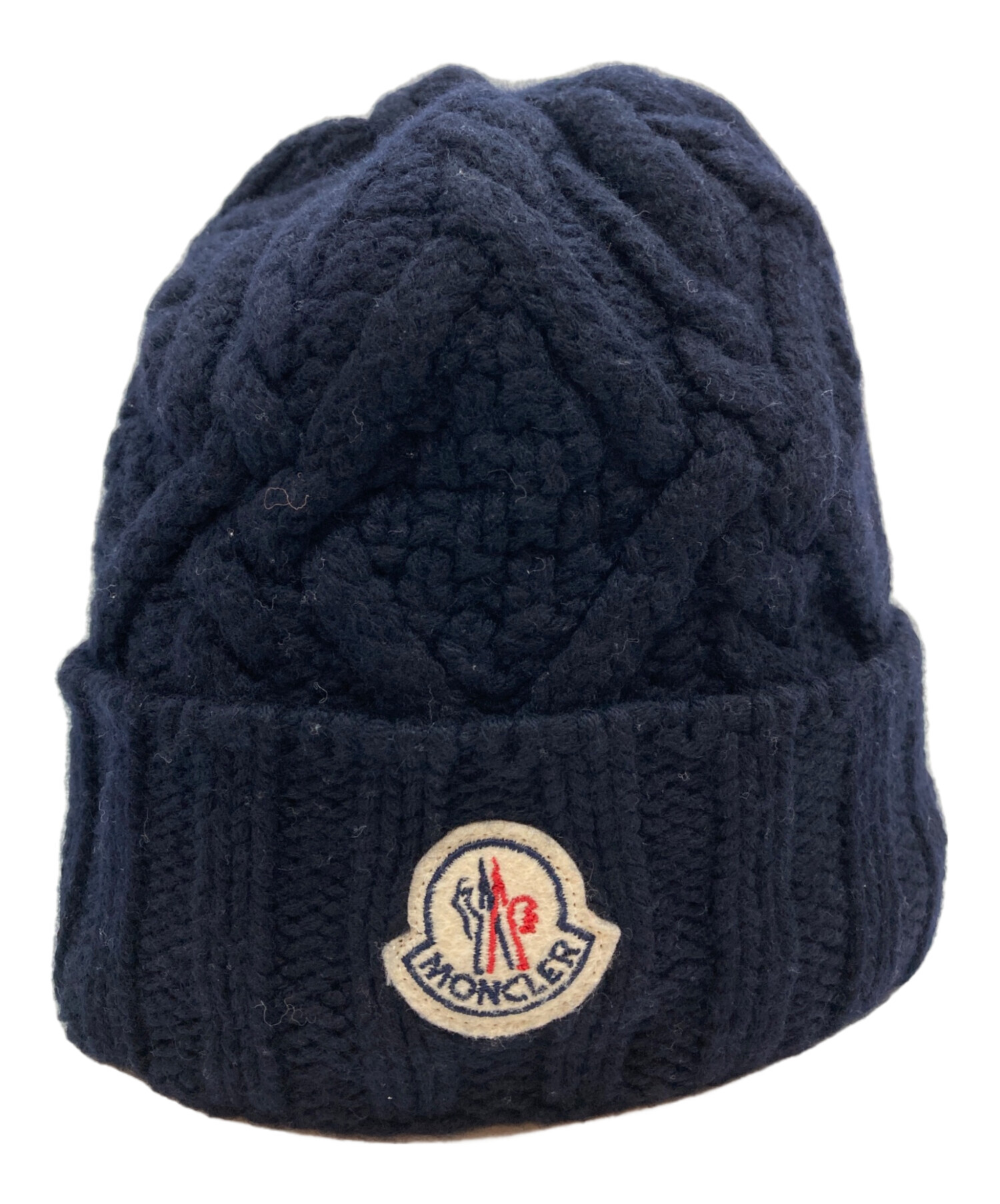 MONCLER モンクレール ニット帽 ボンボン付 ワッペンロゴ 中古・古着通販】MONCLER (モンクレール) ロゴワッペンニット帽