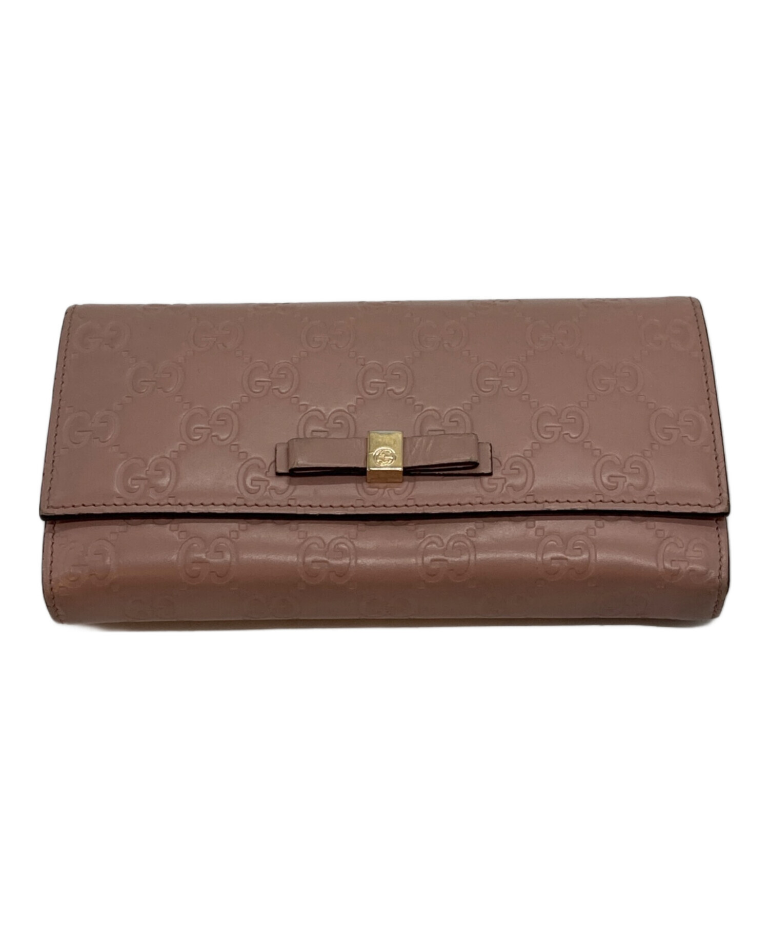 中古・古着通販】GUCCI (グッチ) リボンフラップウォレット ピンク