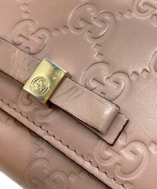 中古・古着通販】GUCCI (グッチ) リボンフラップウォレット ピンク
