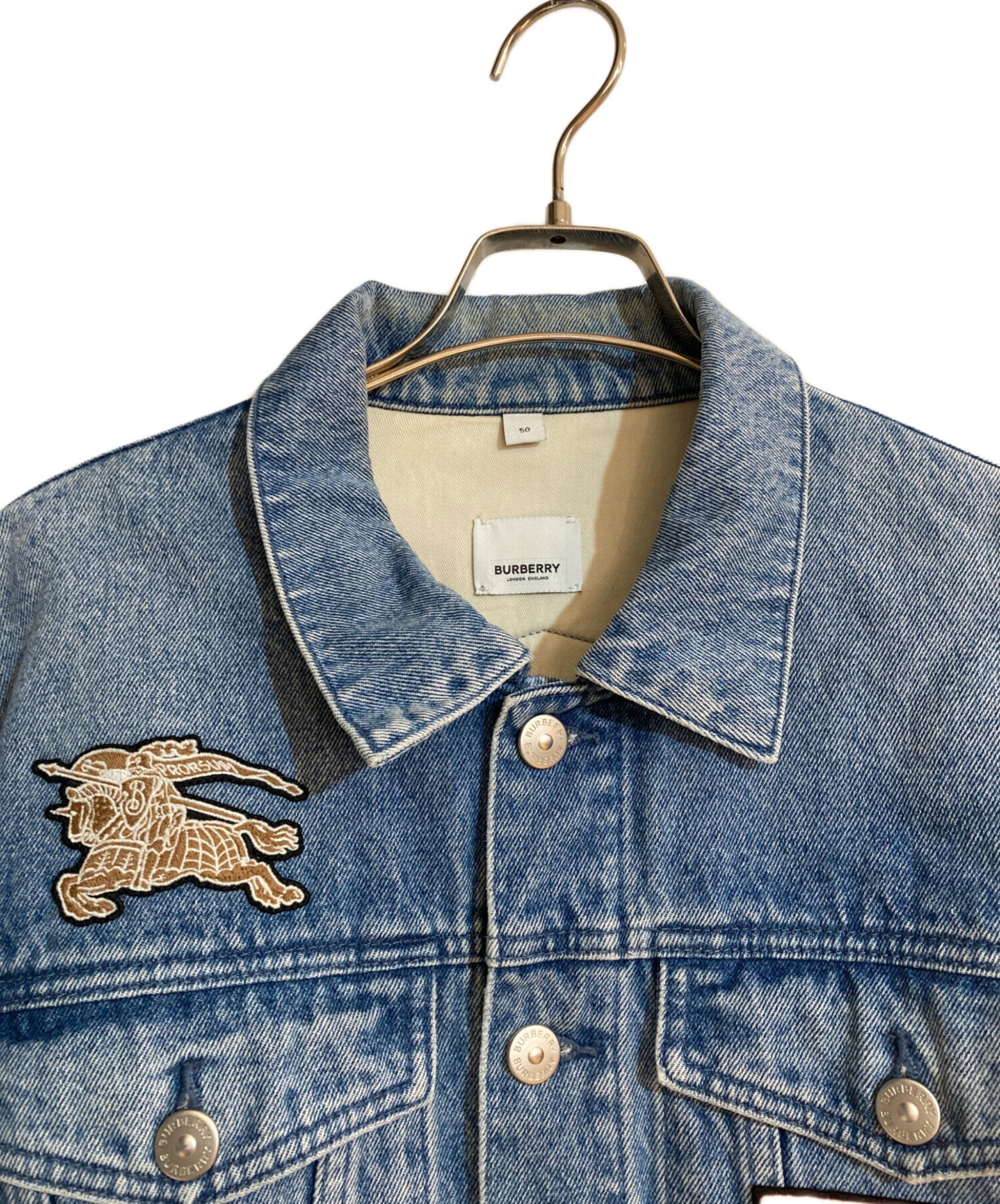 美品本物バーバリーBurberry上質コットンデニムジャケット♫40サイズ 中古・古着通販】BURBERRY (バーバリー) ロゴワッペンデニムジャケット