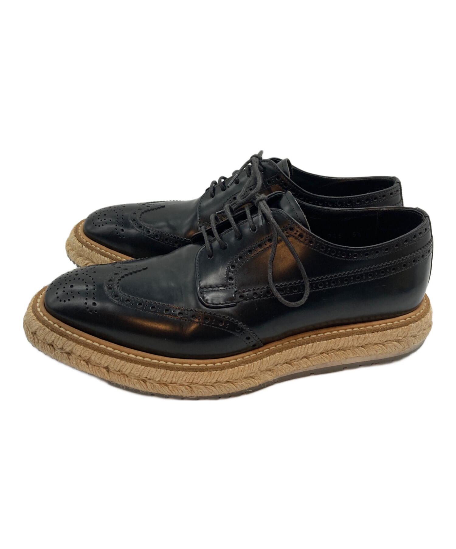 PRADA エスパドリーユウィングチップシューズ 7 1/2 ネイビー 中古・古着通販】PRADA (プラダ) エスパドリーユウィングチップ