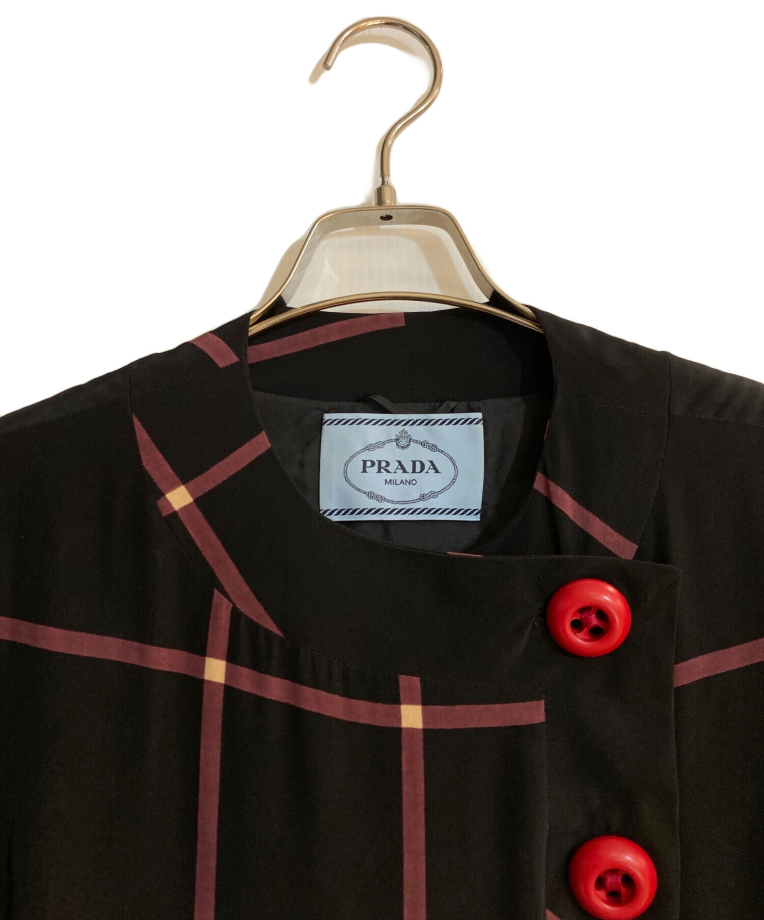 PRADA シルク100% ワンピース　40 中古・古着通販】PRADA (プラダ) ボタンベルトシルクワンピース