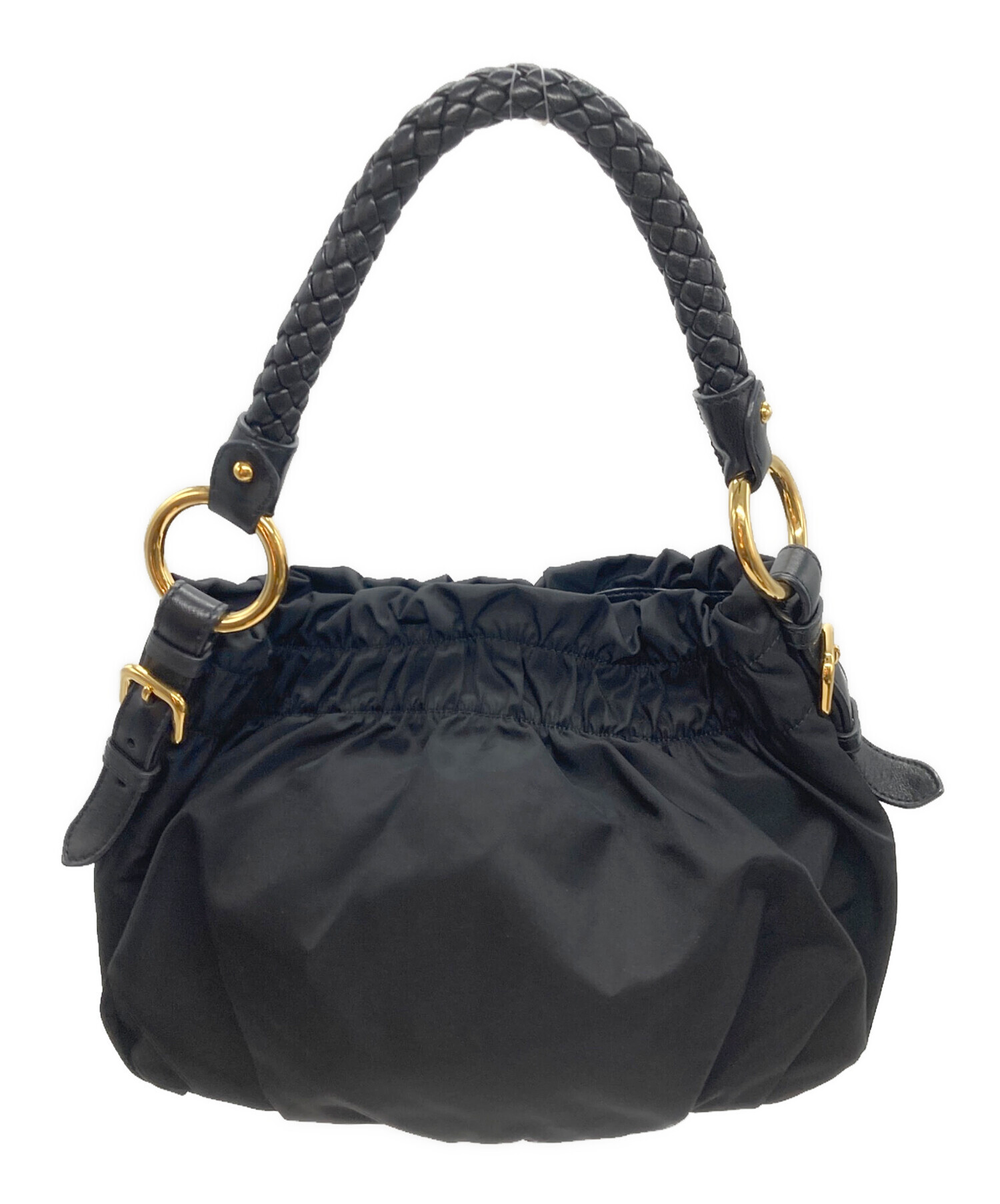 中古・古着通販】PRADA (プラダ) ギャザーリボンハンドバッグ ブラック 