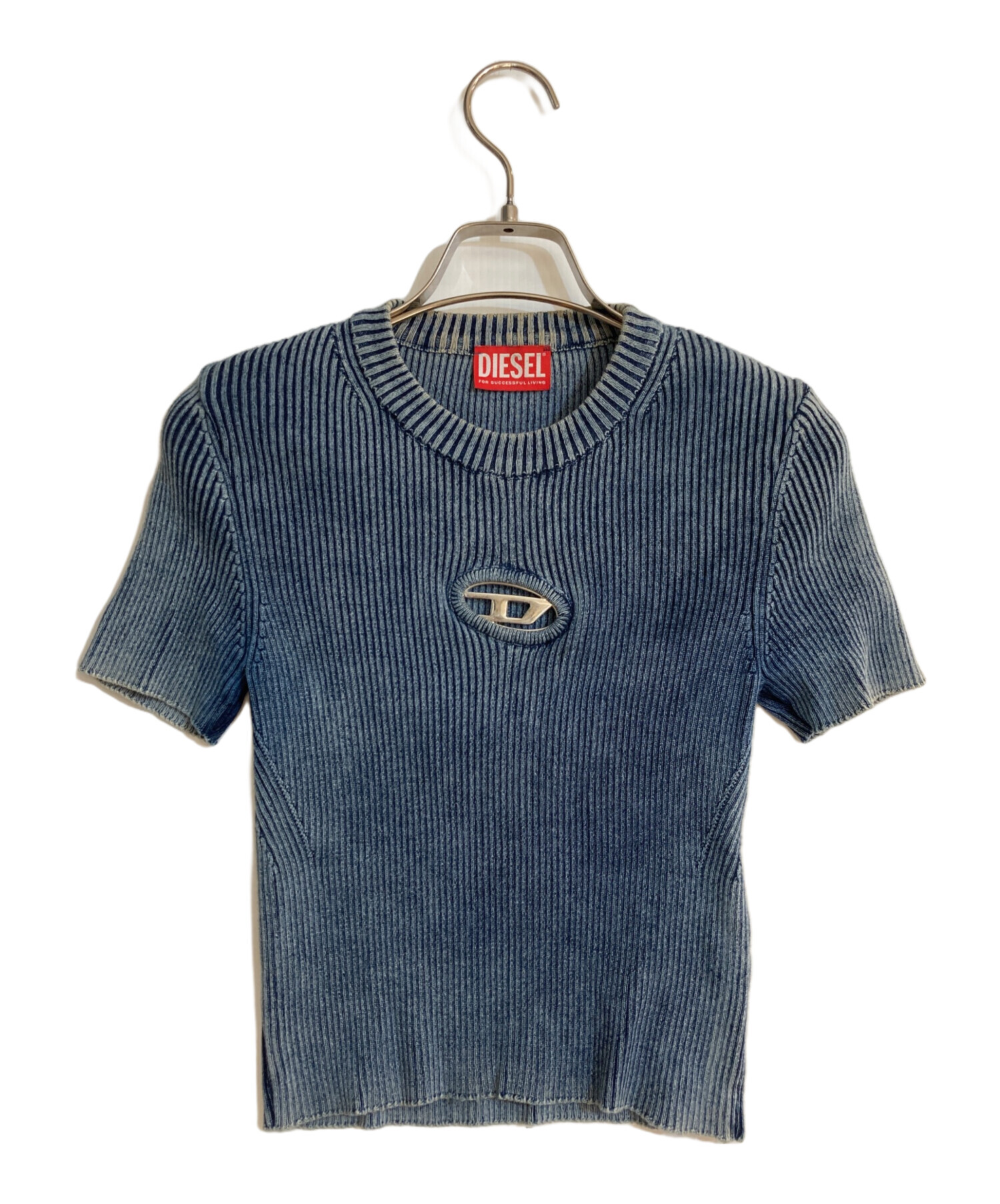 DIESEL M-Anchor-A-Ss ブルー クロップド M-ANCHOR-A-SS Knitted crop top with denim effect｜ブルー