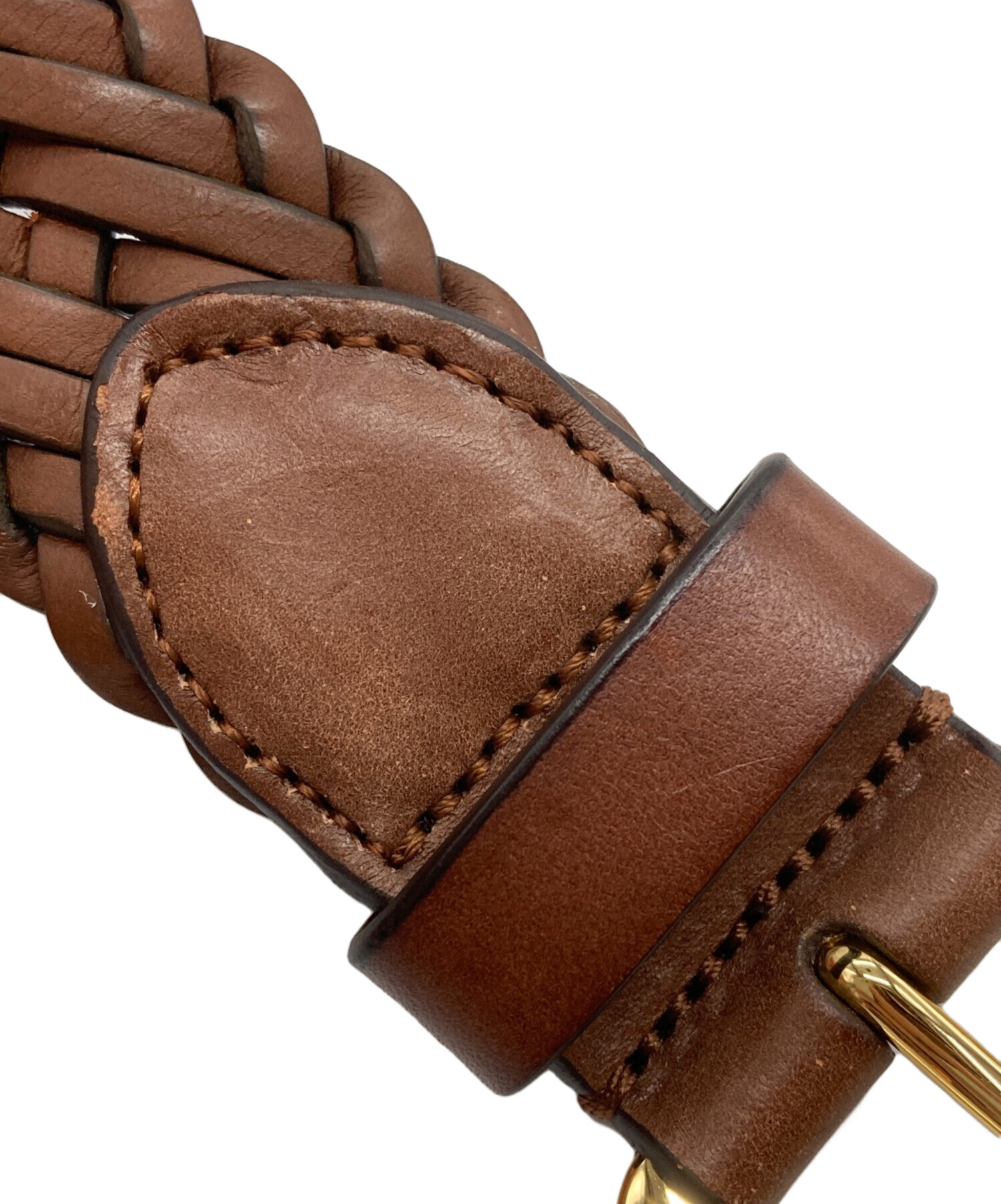 良品 RALPH LAUREN ラルフローレン レザー 編み込み リング ベルト サイズM ブラウン レディース 古着 中古 USED Ralph Lauren - 良品 RALPH LAUREN ラルフローレン レザー 編み込み