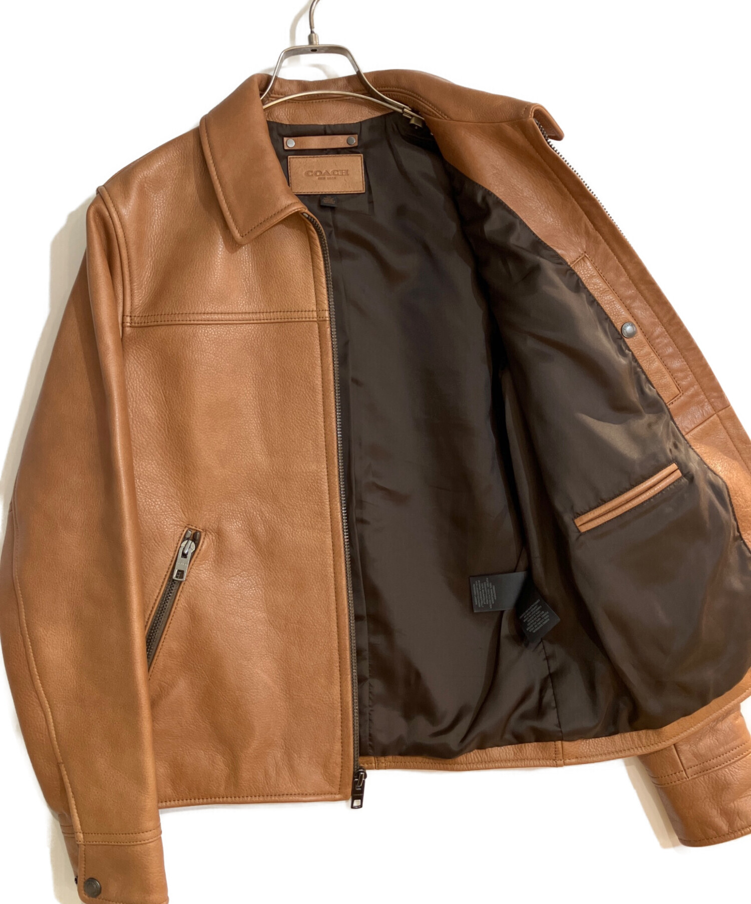 COACH ブラウン ライダースジャケット　コーチ　ジャケット　レザー　キャメル 中古・古着通販】COACH (コーチ) カーフレザージャケット ブラウン