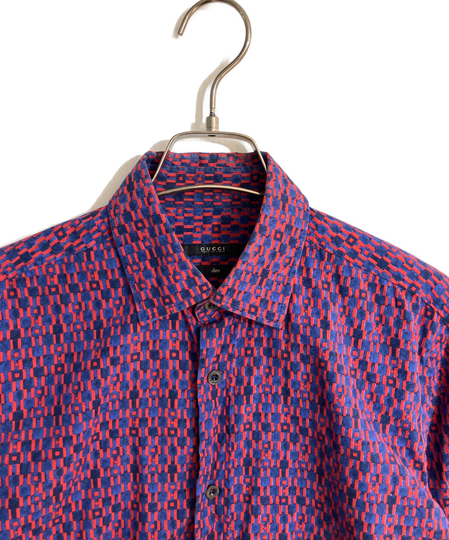 中古・古着通販】GUCCI (グッチ) ジオメトリック柄シャツ ブルー