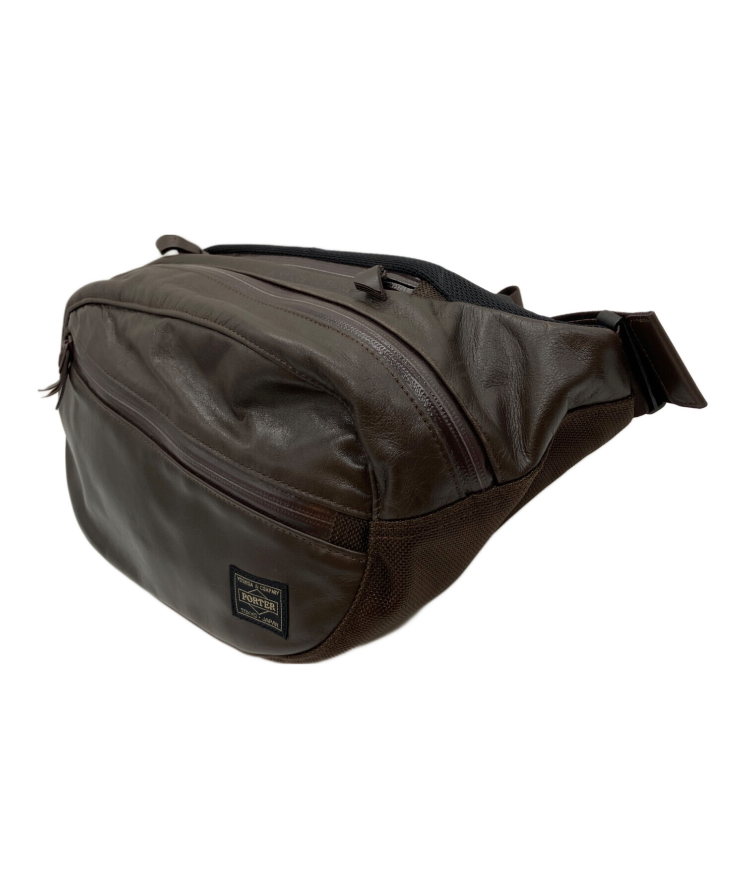 美品　PORTER　ポーター　ZOOM ウエストバッグ　ブラック 本革 中古・古着通販】PORTER (ポーター) ZOOM WAIST BAG/ズーム ウエスト