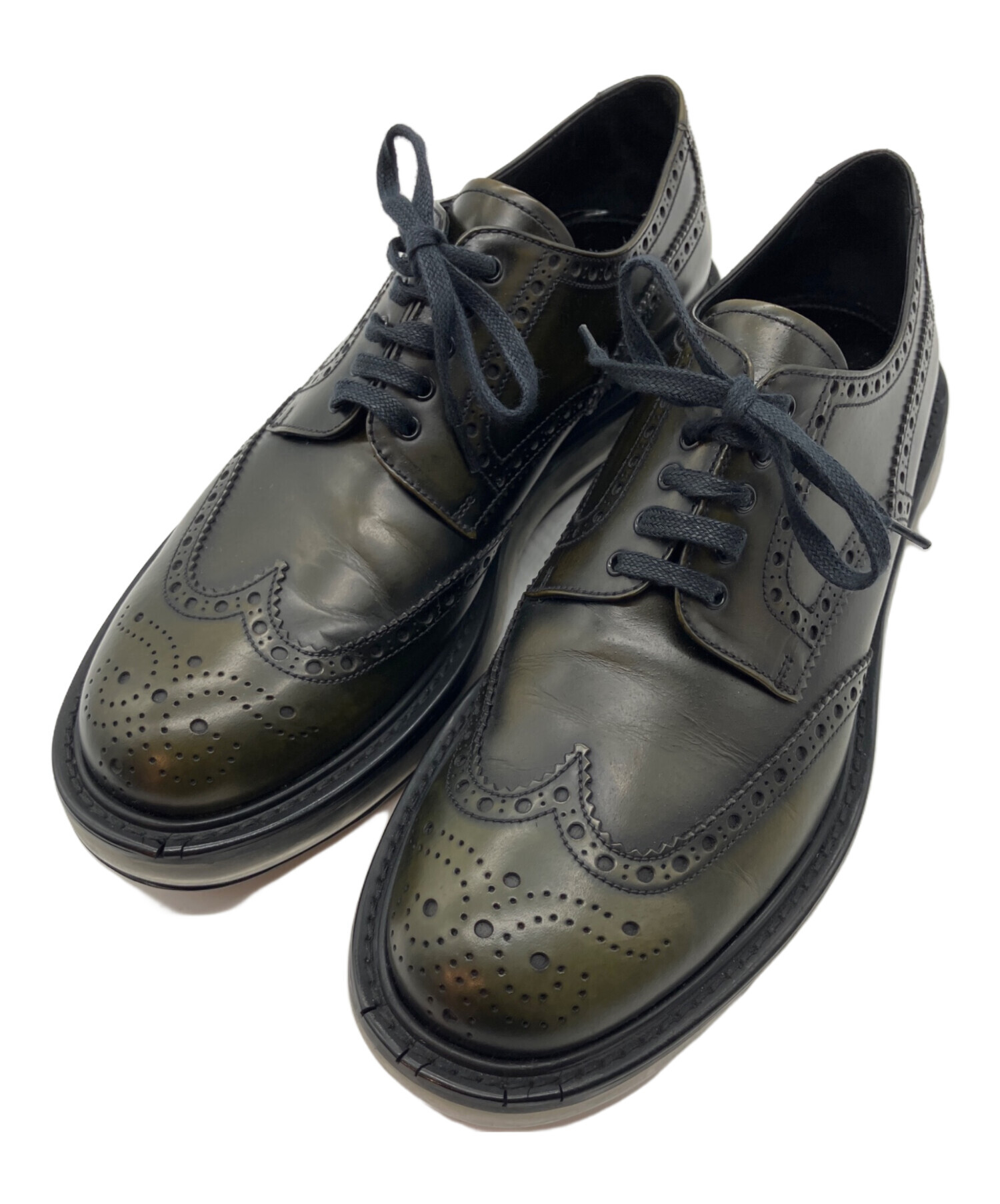 A*B様 PRADA グリーン レザー ウィングチップ 中古・古着通販】PRADA (プラダ) レヴィテイト ウィングチップ