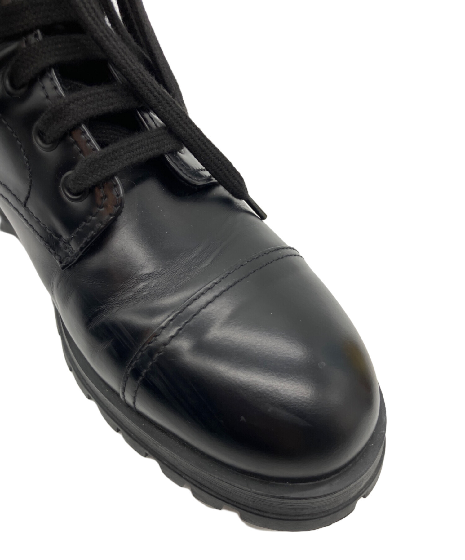 PRADA　ハーフブーツ３８黒　数回使用イタリア製① 中古・古着通販】PRADA (プラダ) サイドジップレースアップブーツ