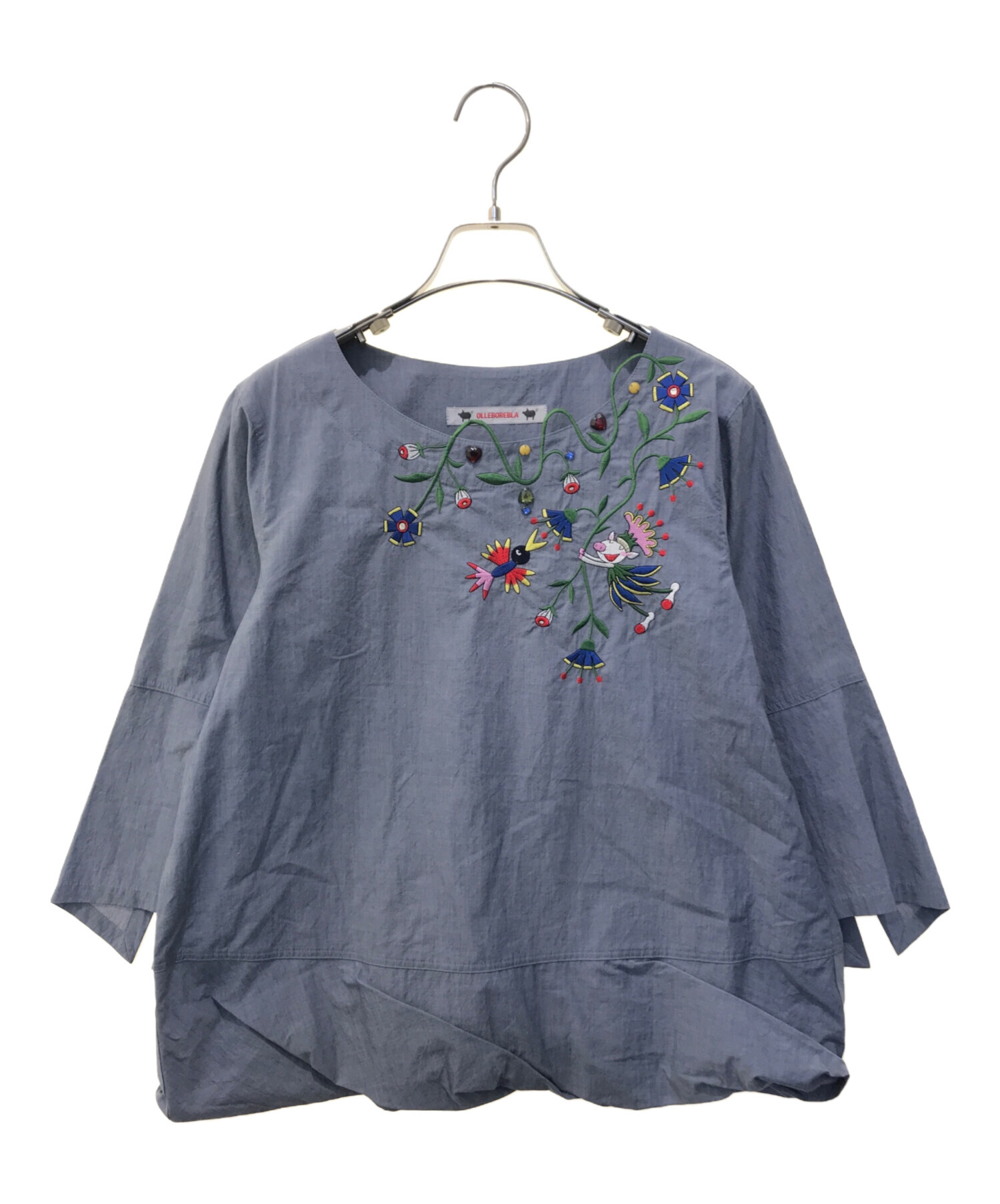 中古・古着通販】OLLEBOREBLA (アルベロベロ) 刺繍ブラウス ネイビー 