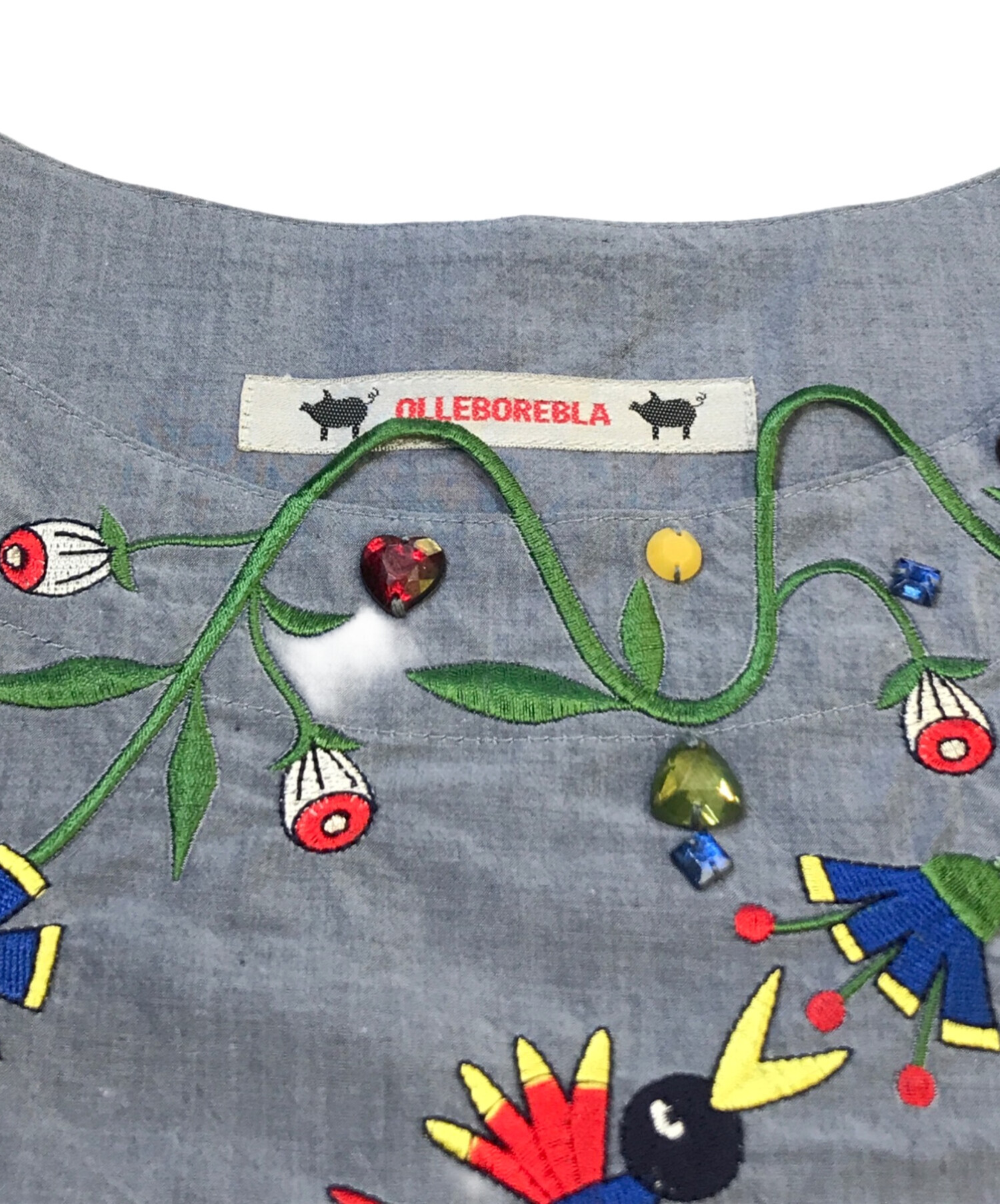 中古・古着通販】OLLEBOREBLA (アルベロベロ) 刺繍ブラウス ネイビー 