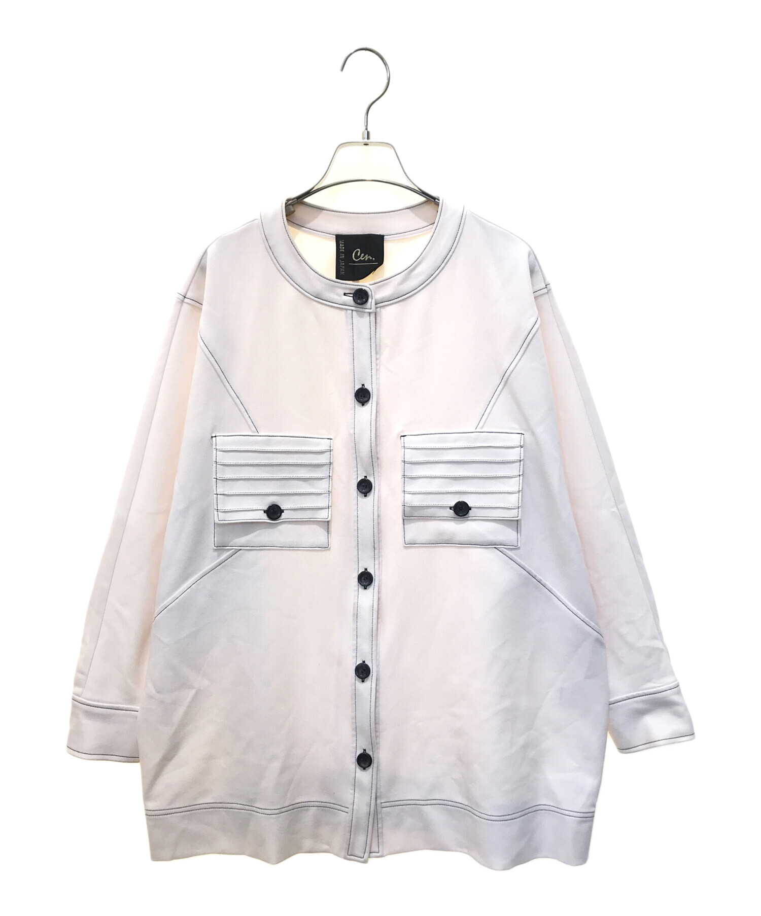 中古・古着通販】Cen. (セン) ノーカラーステッチシャツ アイボリー 