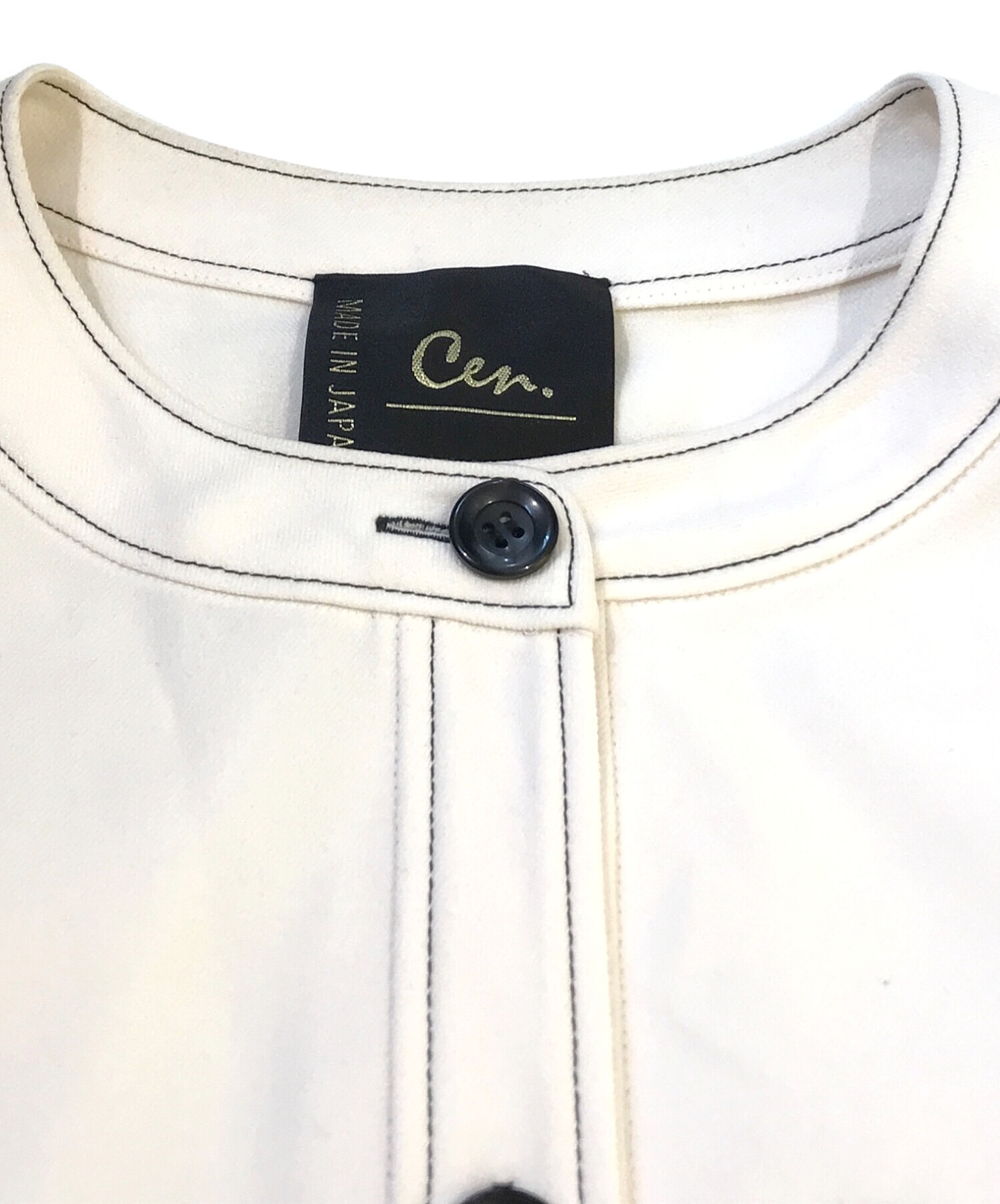 cen. セン　ステッチシャツ 中古・古着通販】Cen. (セン) ノーカラーステッチシャツ アイボリー