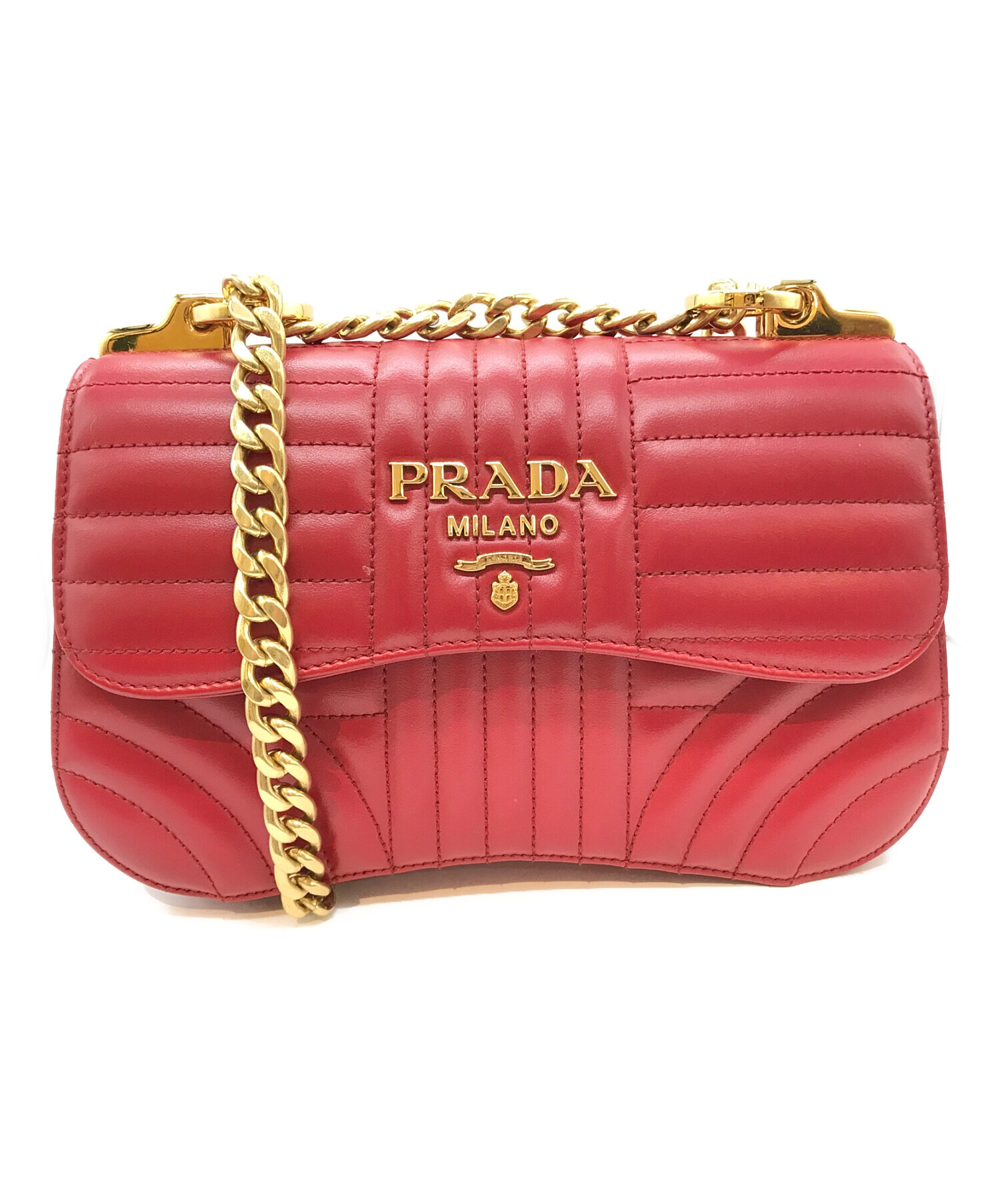 PRADA ビンテージ　チェーンショルダーバッグ　赤 中古・古着通販】PRADA (プラダ) ダイアグラムチェーンショルダー