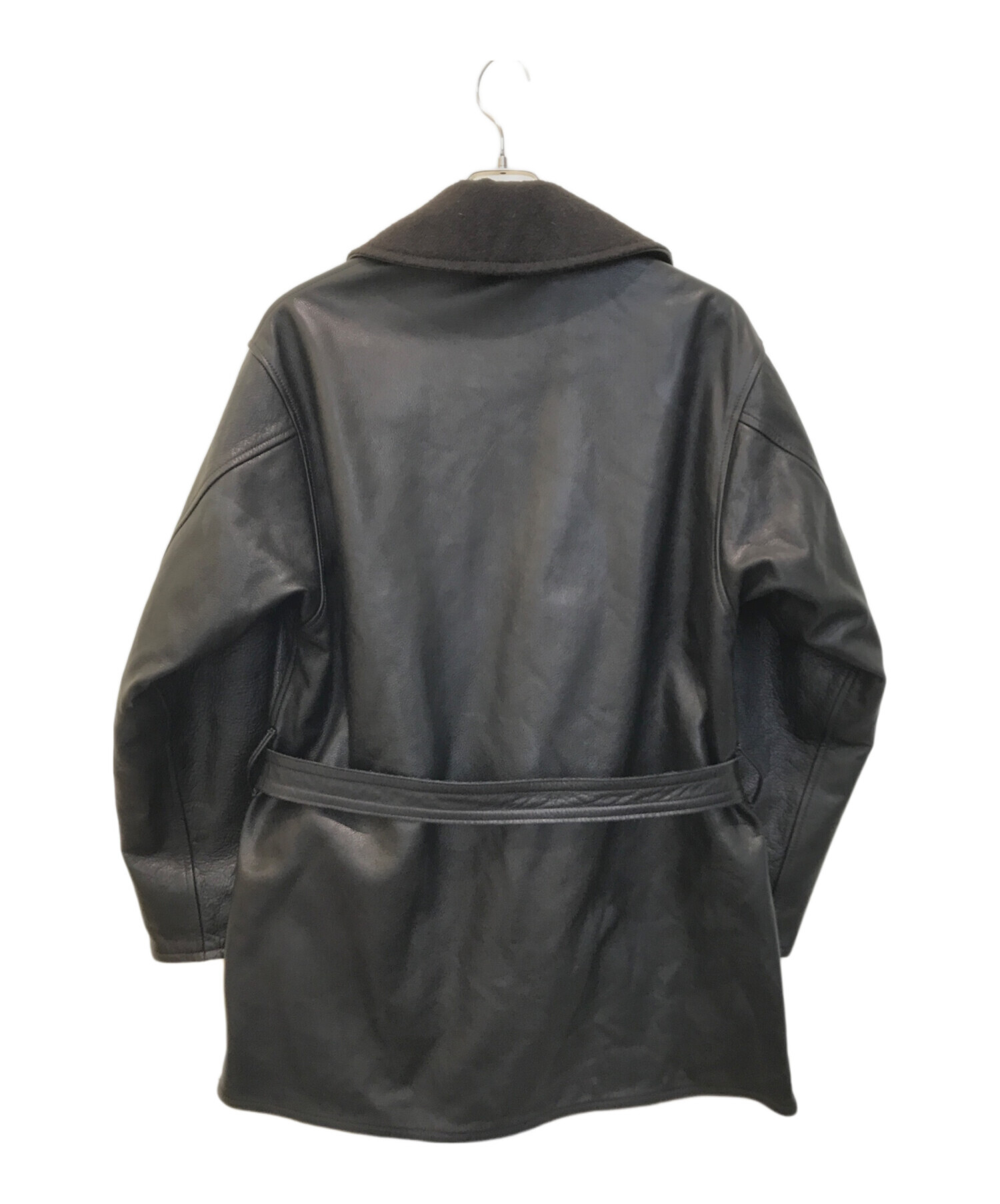 中古・古着通販】COMOLI (コモリ) LEATHER SHAWL COLLAR COAT ブラック