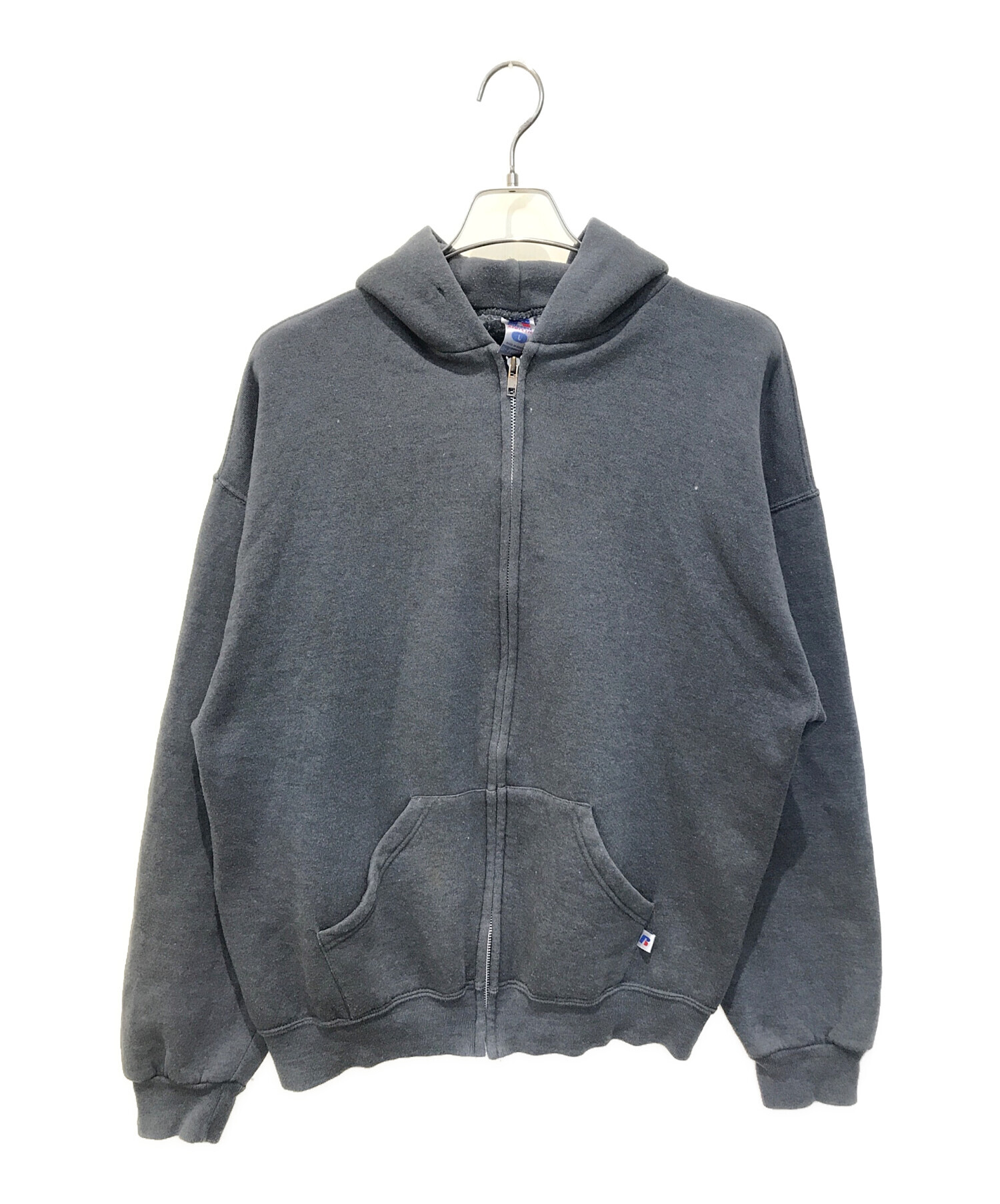 8T7722 Russell Athletic ジップパーカー　無地　古着 RUSSELL ATHLETIC Zip-Up Hoodie 紺 L ラッセル アスレチック ジップ