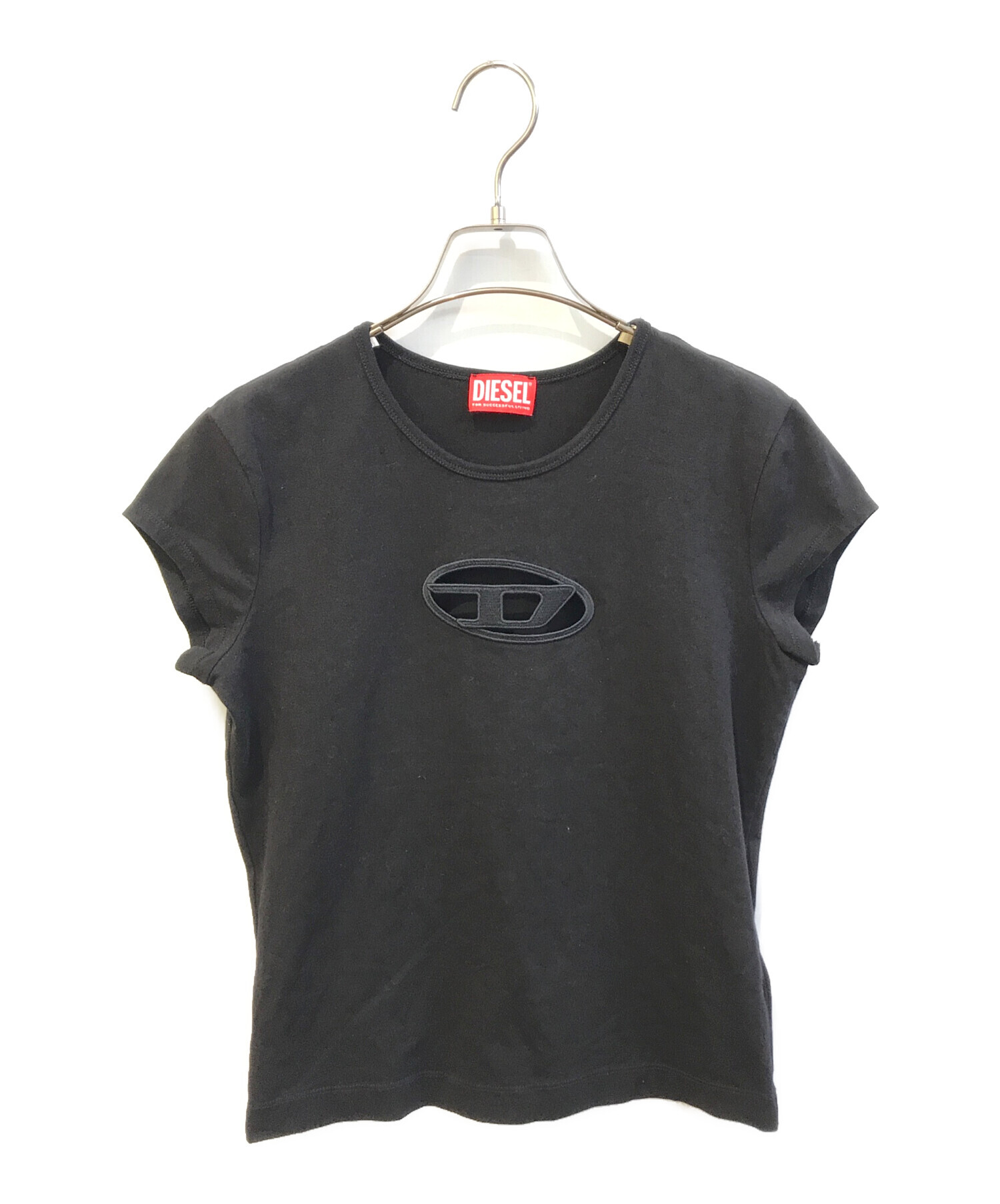 良品 DIESEL ディーゼル T-ANGIE フロントカットワーク ロゴ 半袖 クルーネック Tシャツ カットソー 小さいサイズ XXS ブラック レディース 古着 中古 USED DIESEL - 良品 DIESEL ディーゼル T-ANGIE フロントカットワーク ロゴ