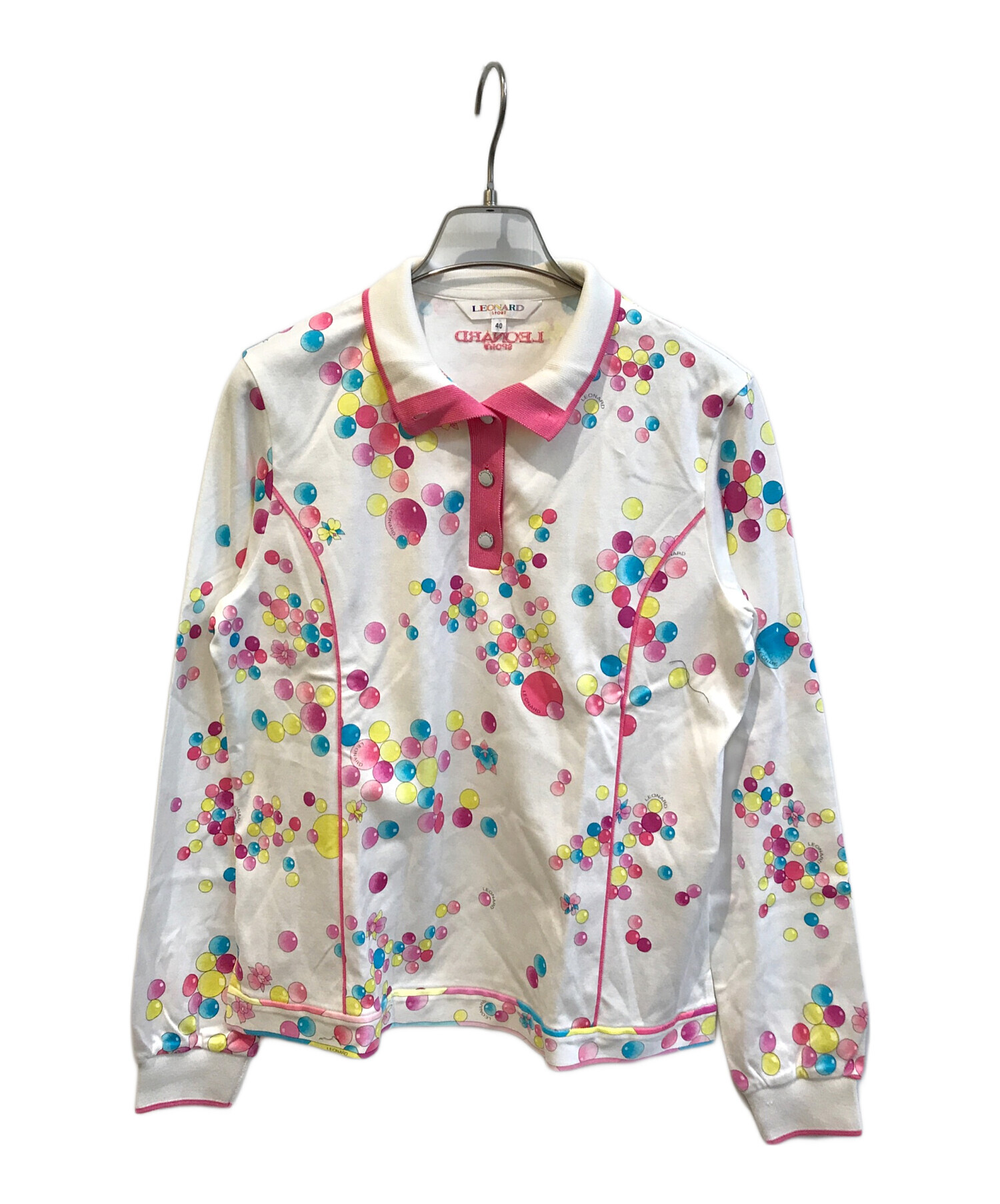 未使用 LEONARD レオナール 総柄 ポロシャツ カットソー 40 K692 美品 M レオナール ロゴ 花柄 ポロシャツ ブラック レディース