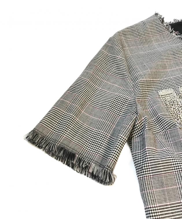 【中古A】MSGM エムエスジーエム 40 M レディース 半袖ブラウス チェック フリンジ シアー感 青 中古A 古着 中古A】MSGM エムエスジーエム 40 M レディース 半袖ブラウス チェック