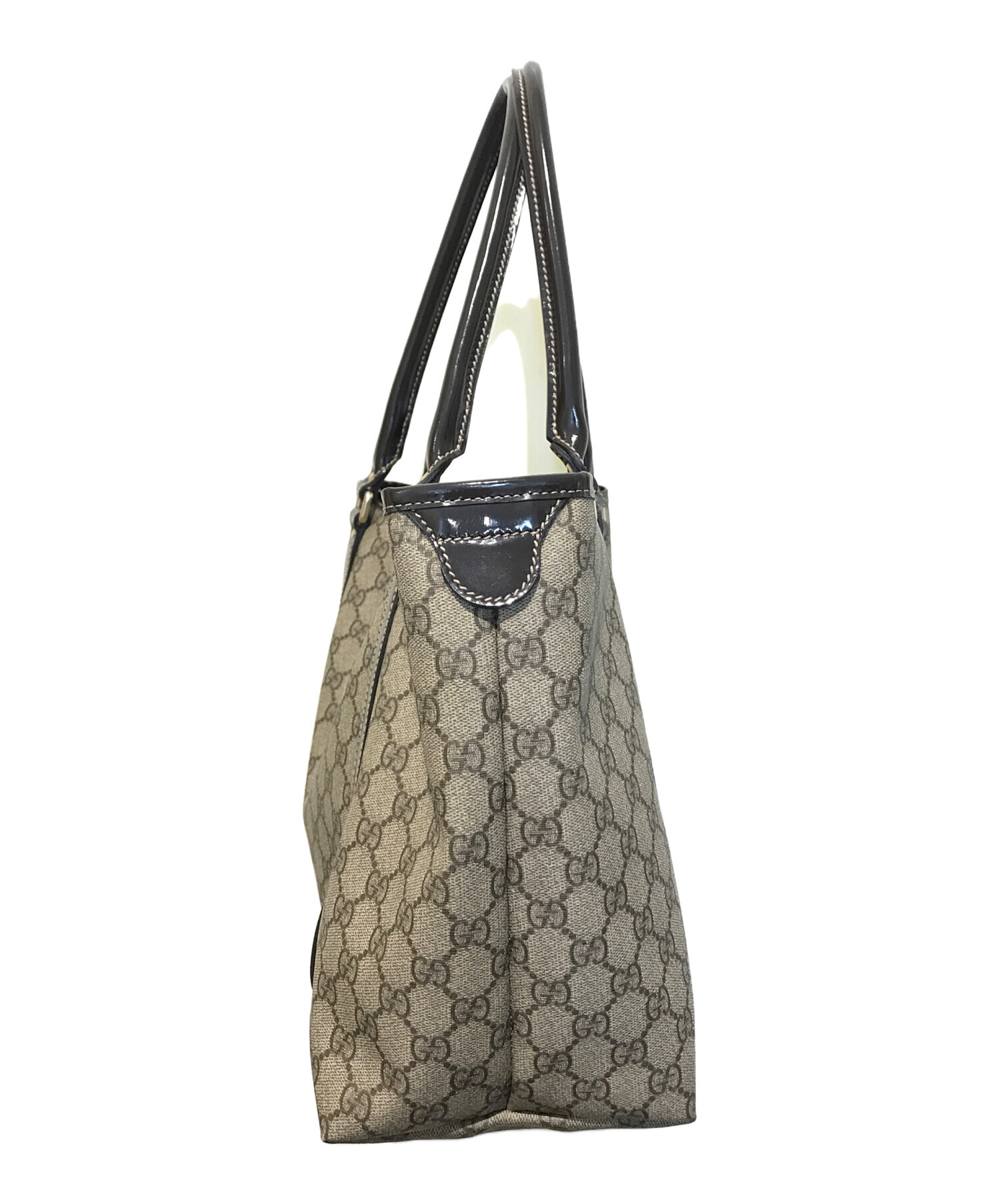 GGスプリーム パテントレザー トートバッグ ベージュ 197953 中古・古着通販】GUCCI (グッチ) GGスプリームトートバッグ 197953