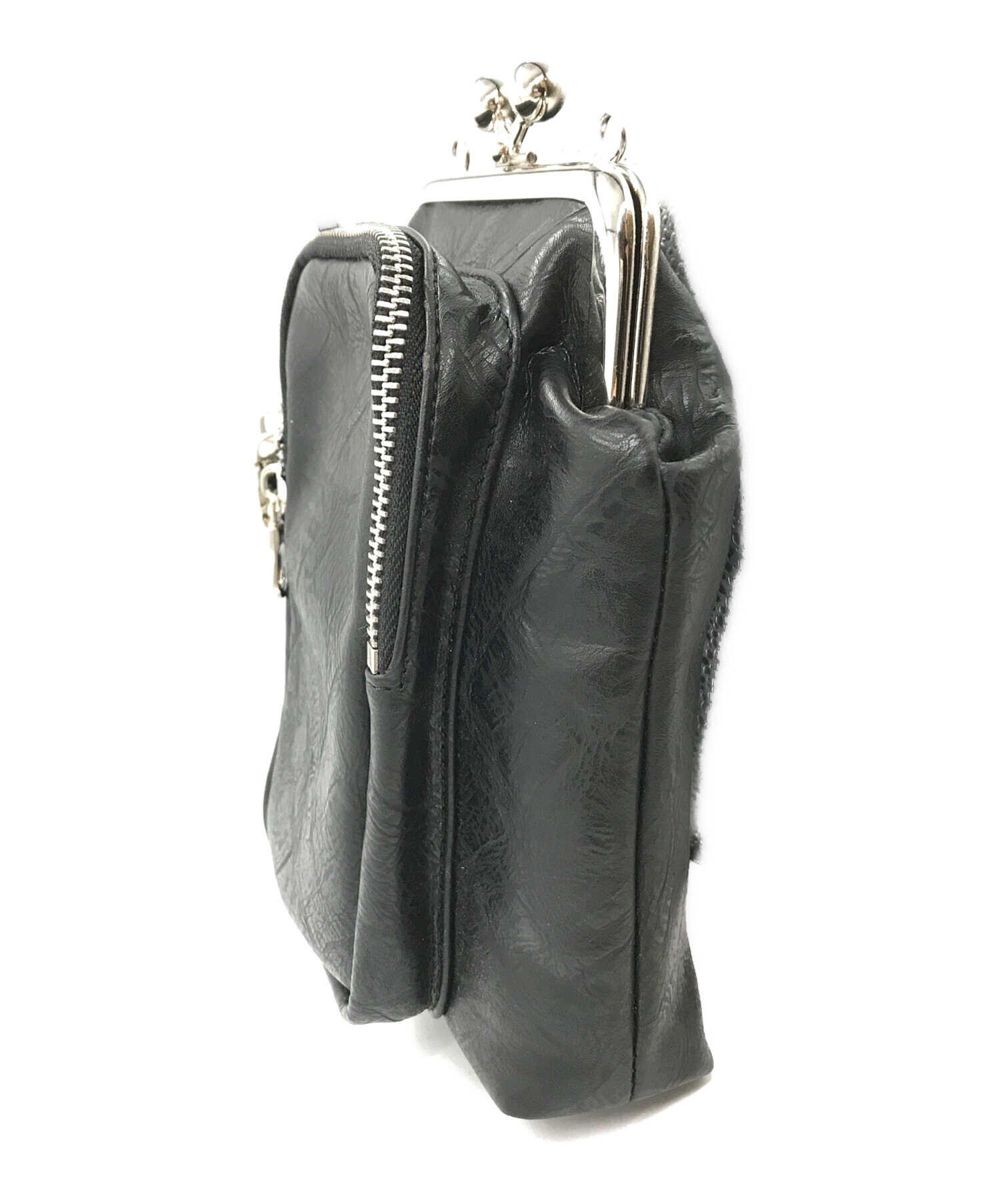 NO ID. (ノーアイディー) シンセティックレザーガマ口BAG ブラック 