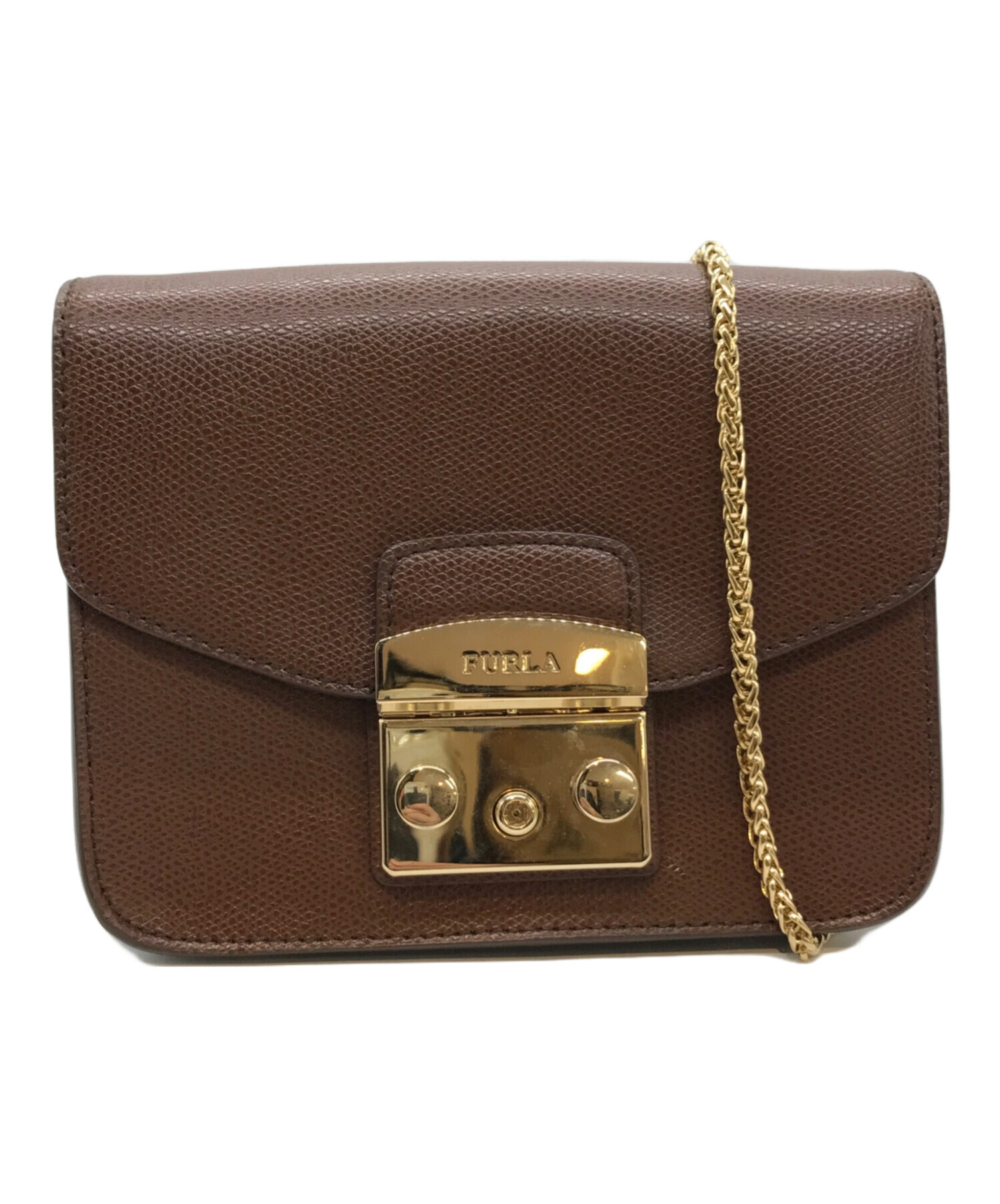 FURLA メトロポリス サッチェル ブラウン ハンドバッグ 中古・古着通販】FURLA (フルラ) メトロポリスチェーンショルダー
