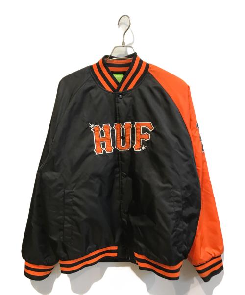 中古・古着通販】HUF (ハフ) SATIN BASEBALL JACKET ブラック×オレンジ