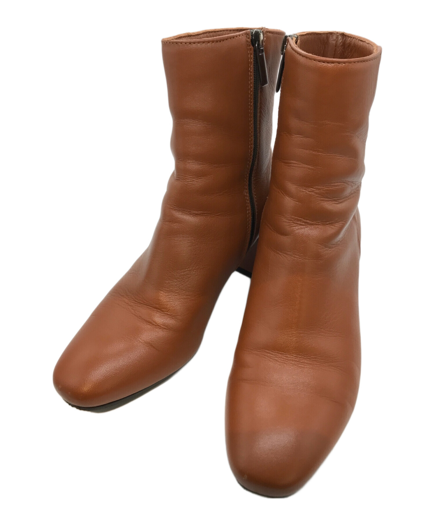 【別注】FABIO RUSCONI レザー ショートブーツ　ブラウン 36 中古・古着通販】FABIO RUSCONI (ファビオルスコーニ) サイドジップ