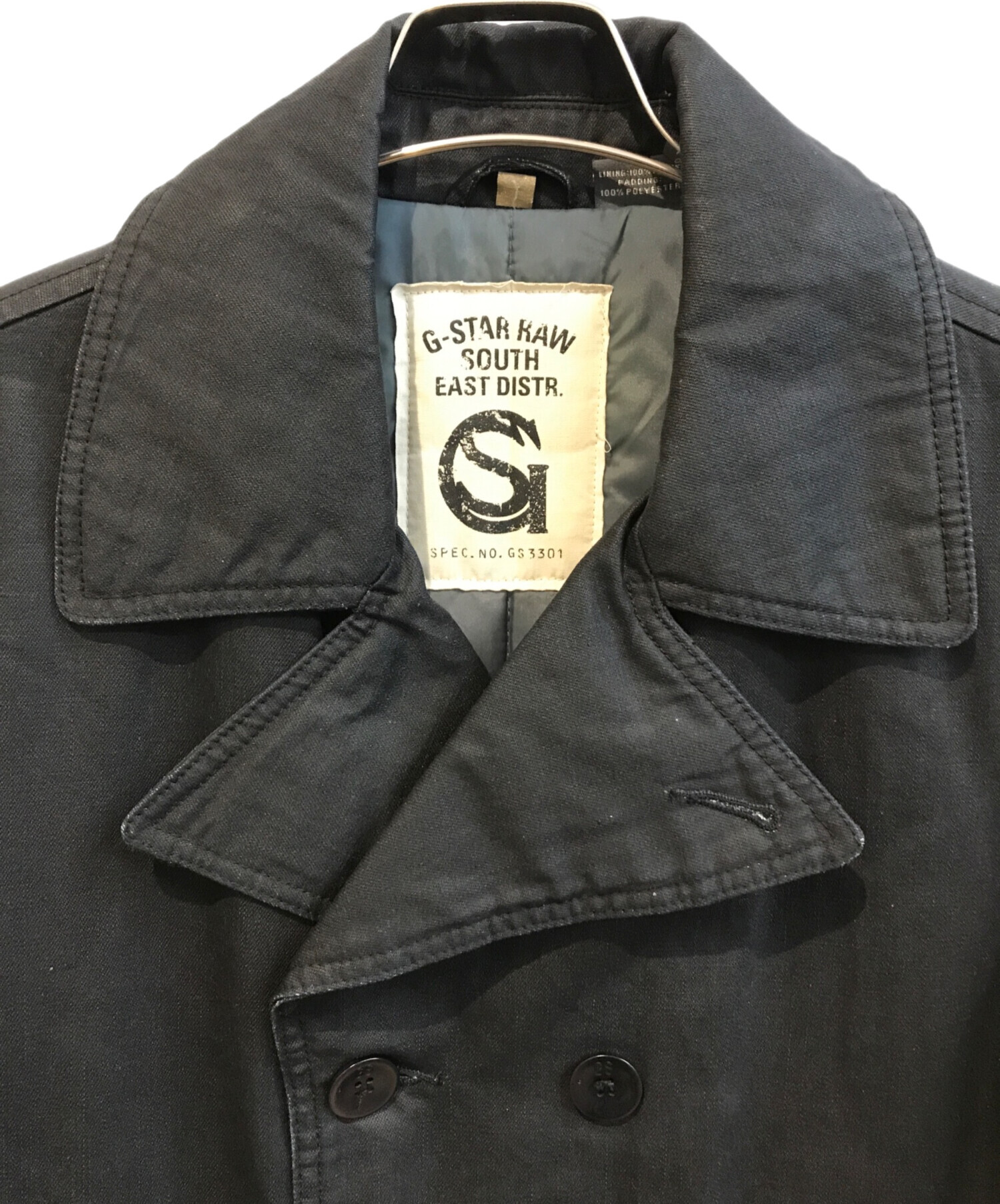 廃番　G-STAR RAW×マークニューソン　袖牛革　ピーコート　ブラック　M 廃番 G-STAR RAW×マークニューソン 袖牛革 ピーコート ブラック M