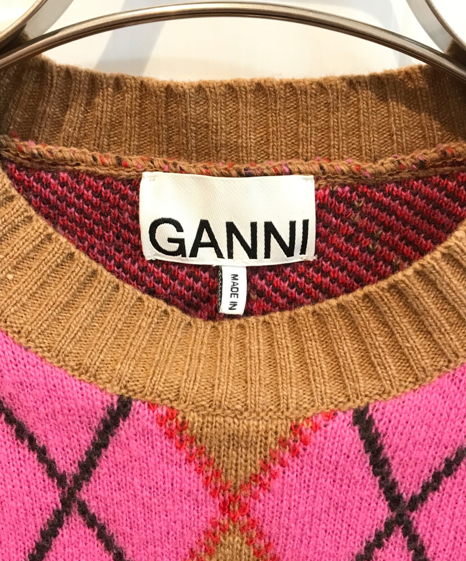 中古・古着通販】Ganni (ガニー) アーガイルニット ベージュ サイズ:S