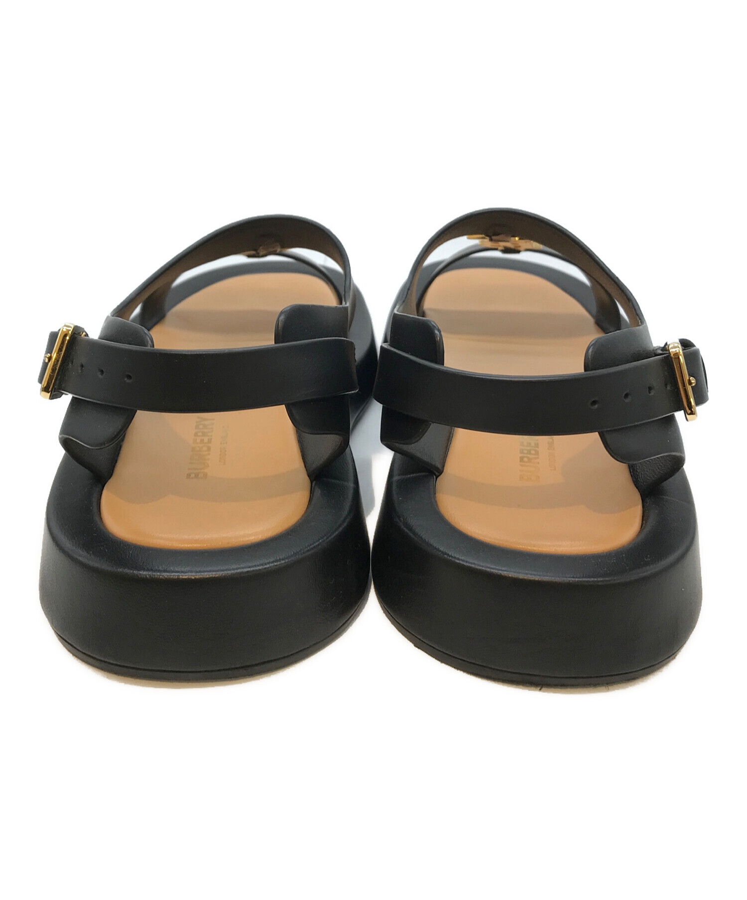 中古・古着通販】BURBERRY (バーバリー) ロゴレザーサンダル ブラック
