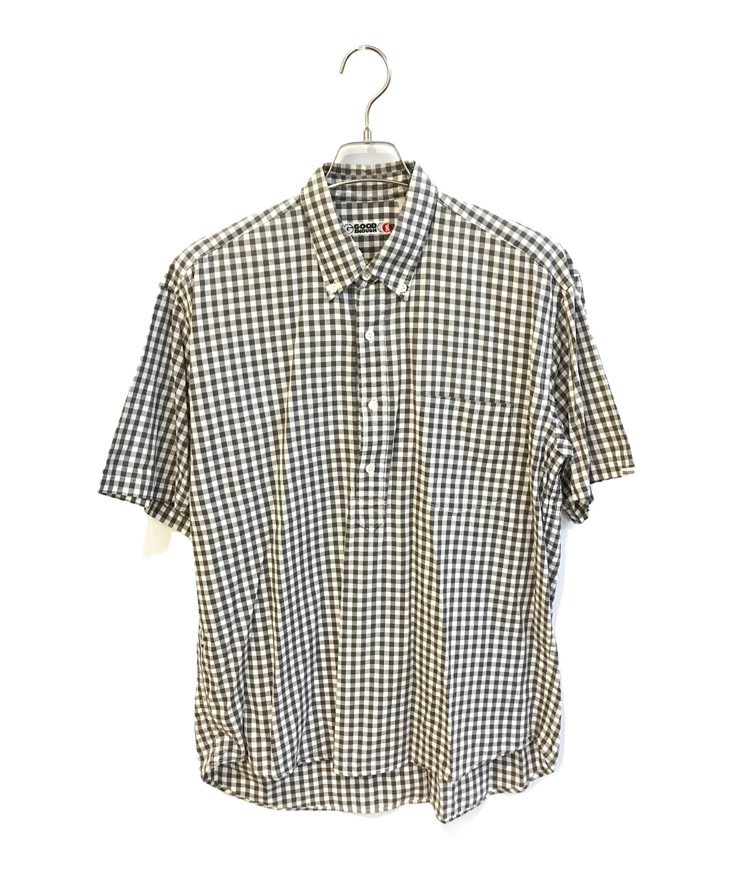 GOODENOUGH 背面ロゴプリント ギンガムチェック シャツ グレー 中古・古着通販】GOODENOUGH (グッドイナフ) 90's背面ロゴギンガム