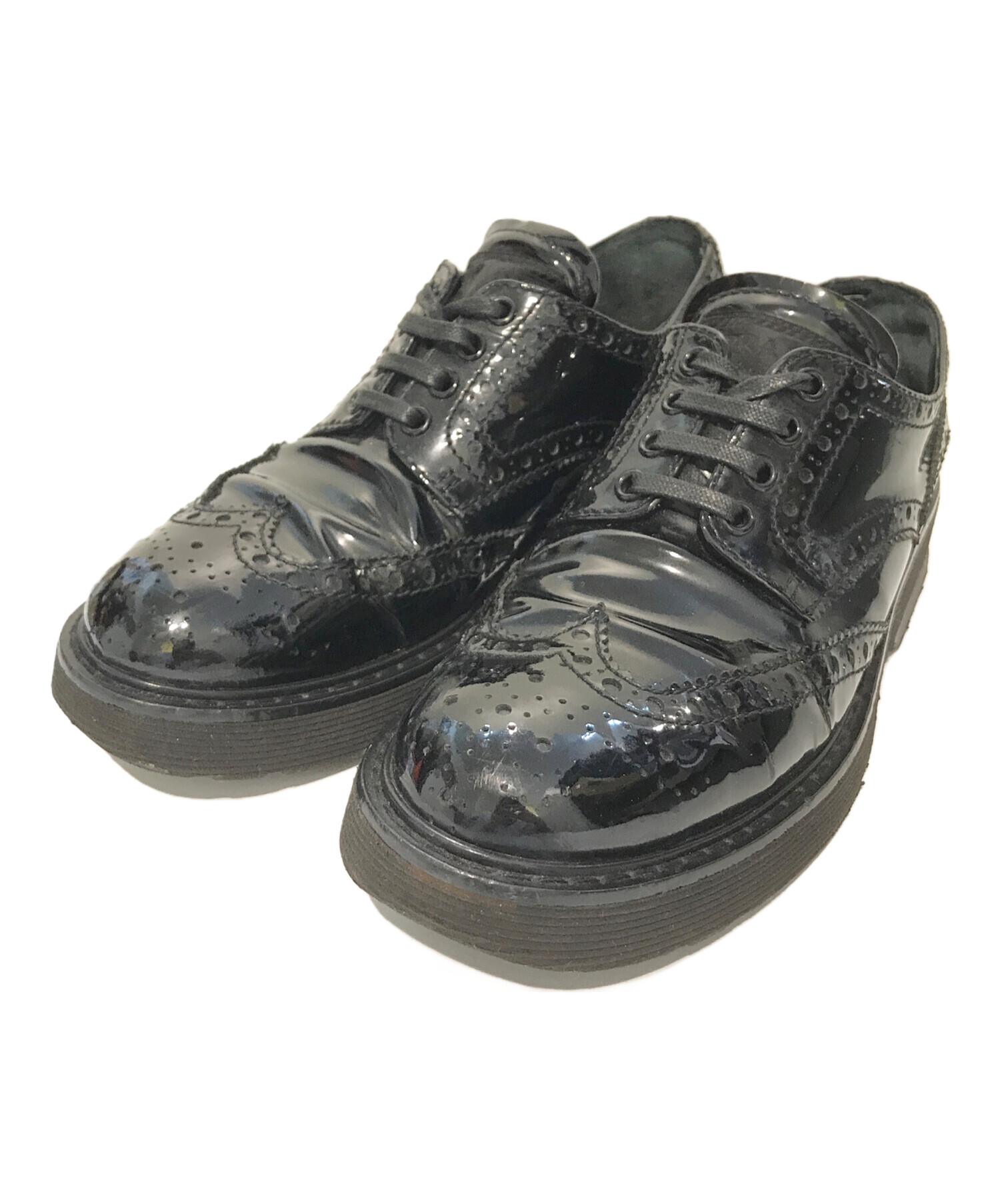 美品　プラダ ウイングチップ エナメルシューズ 35 ブラック 中古・古着通販】PRADA (プラダ) エナメルウィングチップシューズ