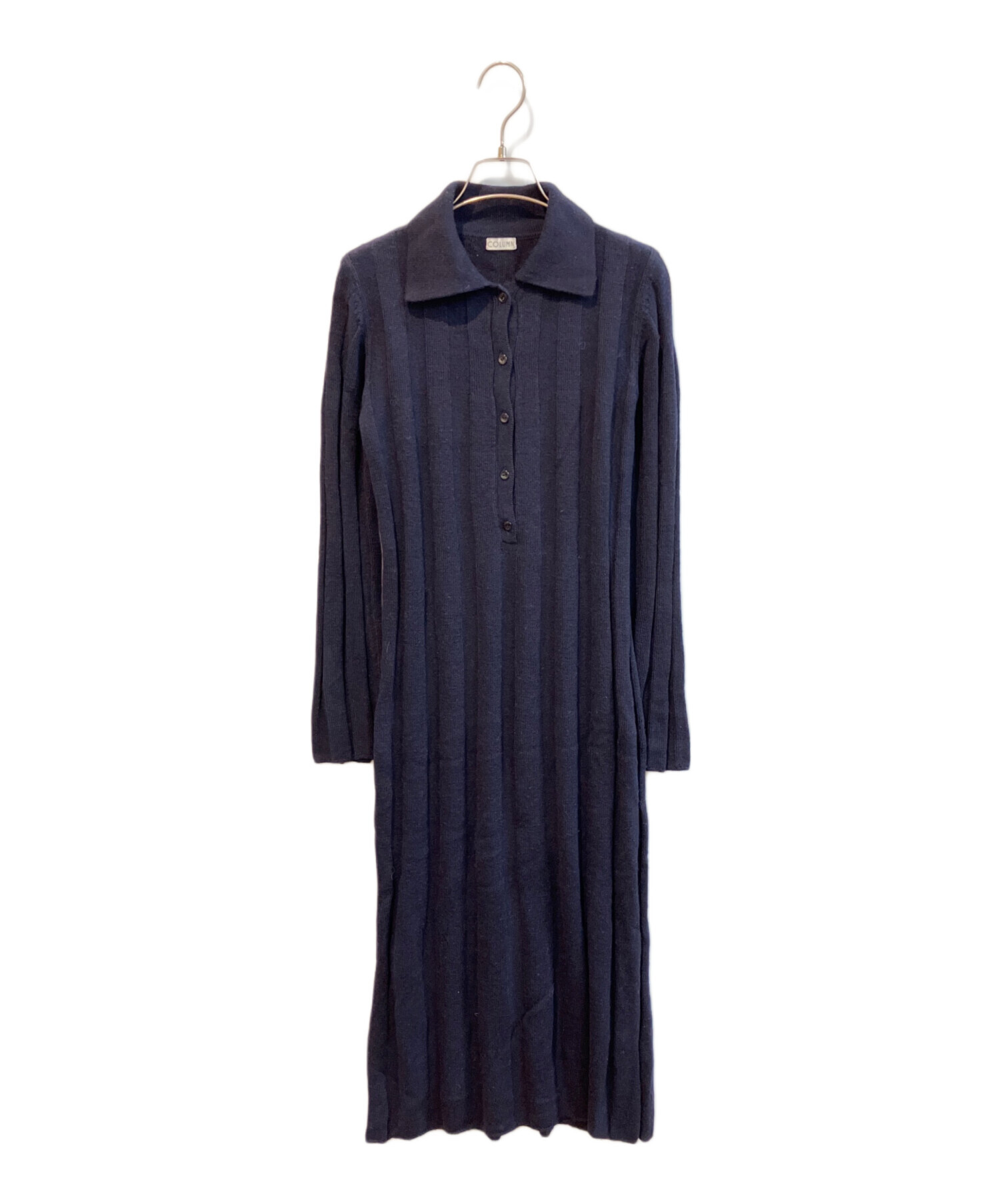 中古・古着通販】COLUMN (コラム) リブニットワンピース ネイビー