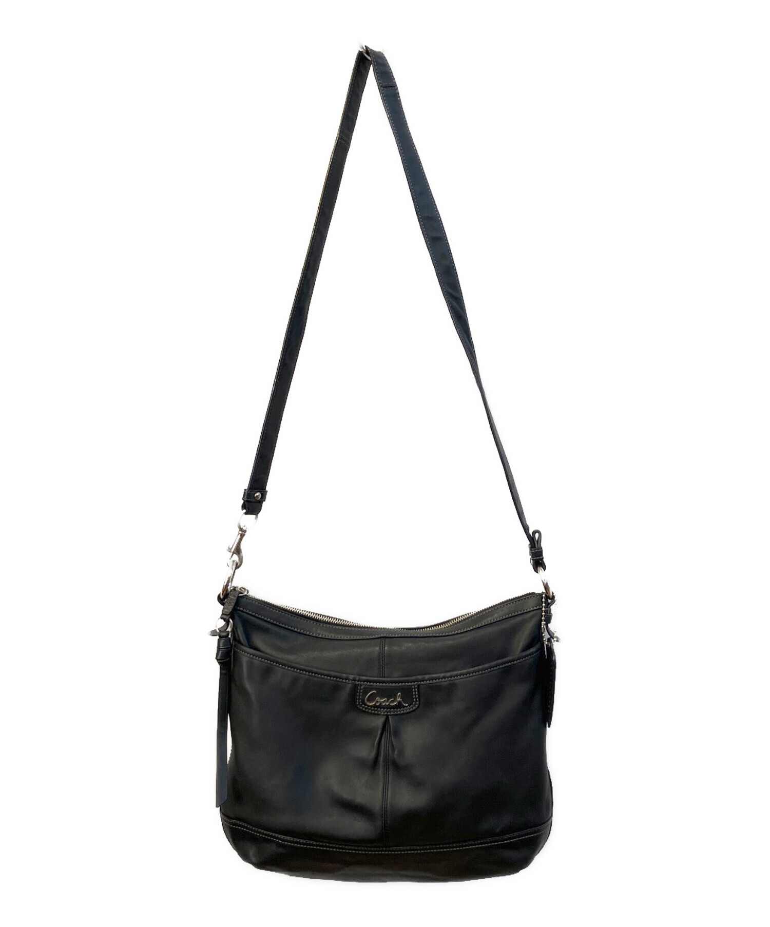 COACH コーチ　ブラックレザー ショルダーバッグ 中古・古着通販】COACH (コーチ) レザーショルダーバッグ ブラック