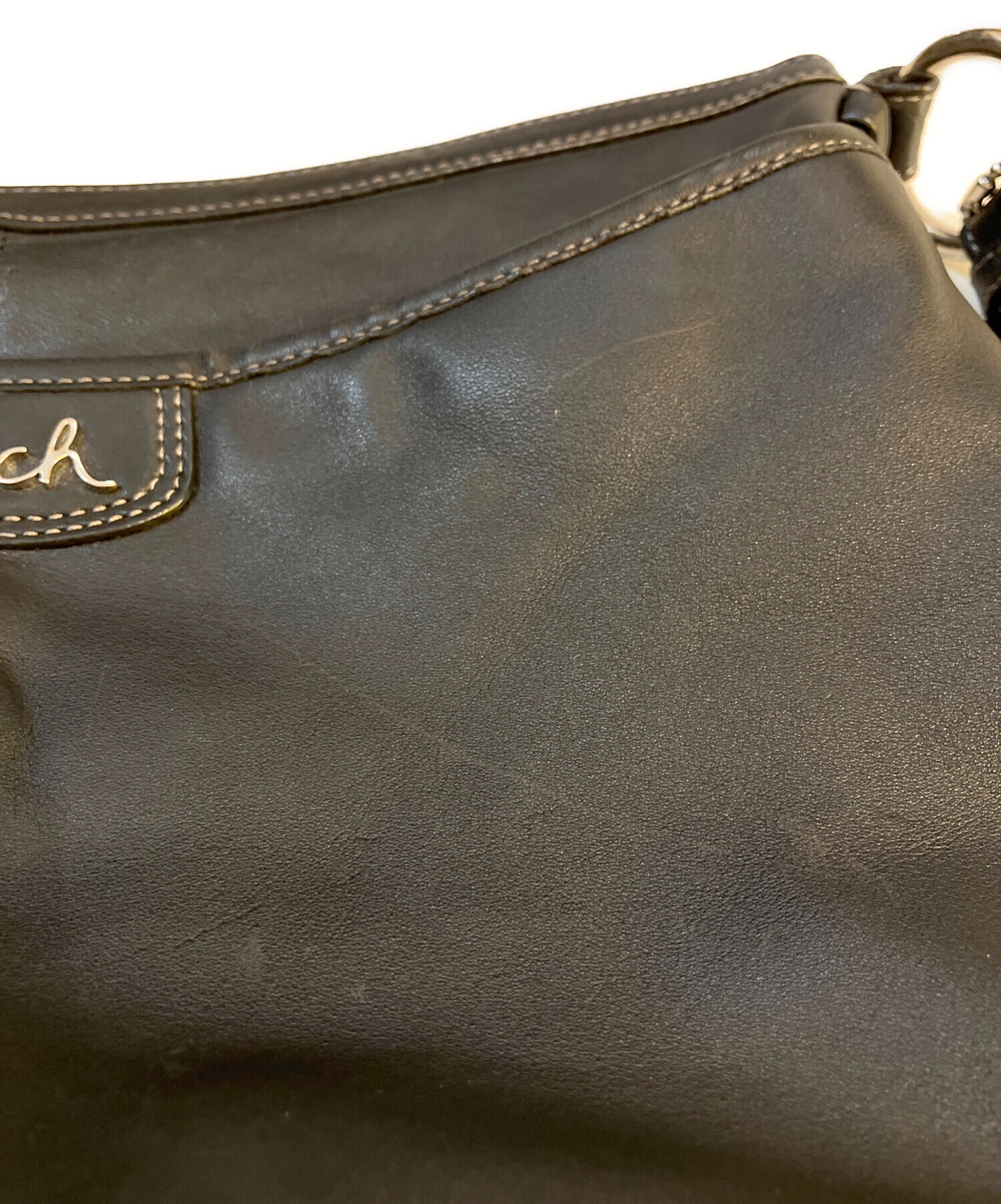中古・古着通販】COACH (コーチ) レザーショルダーバッグ ブラック