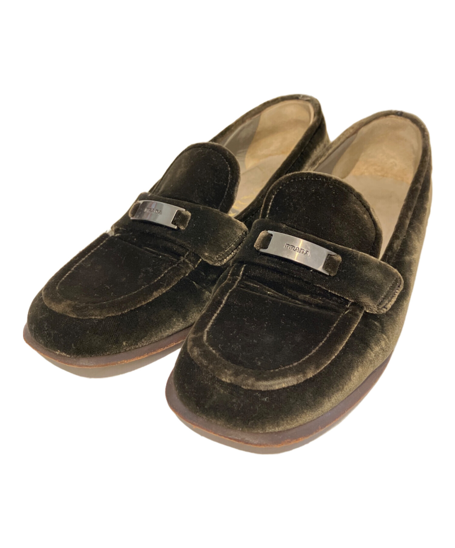 中古・古着通販】PRADA (プラダ) ベロアローファー カーキ サイズ:36