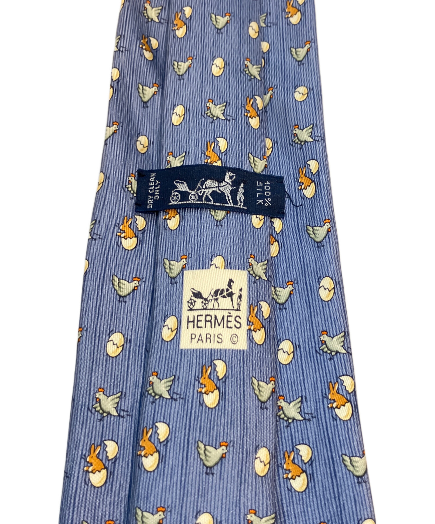 中古・古着通販】HERMES (エルメス) ニワトリ柄ネクタイ ブルー サイズ