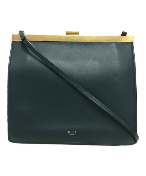 u　CÉLINE セリーヌ　グリーンレザーハンドバッグ　クラスプ セリーヌ クラスプミディアム レザー ハンドバッグ グリーン A