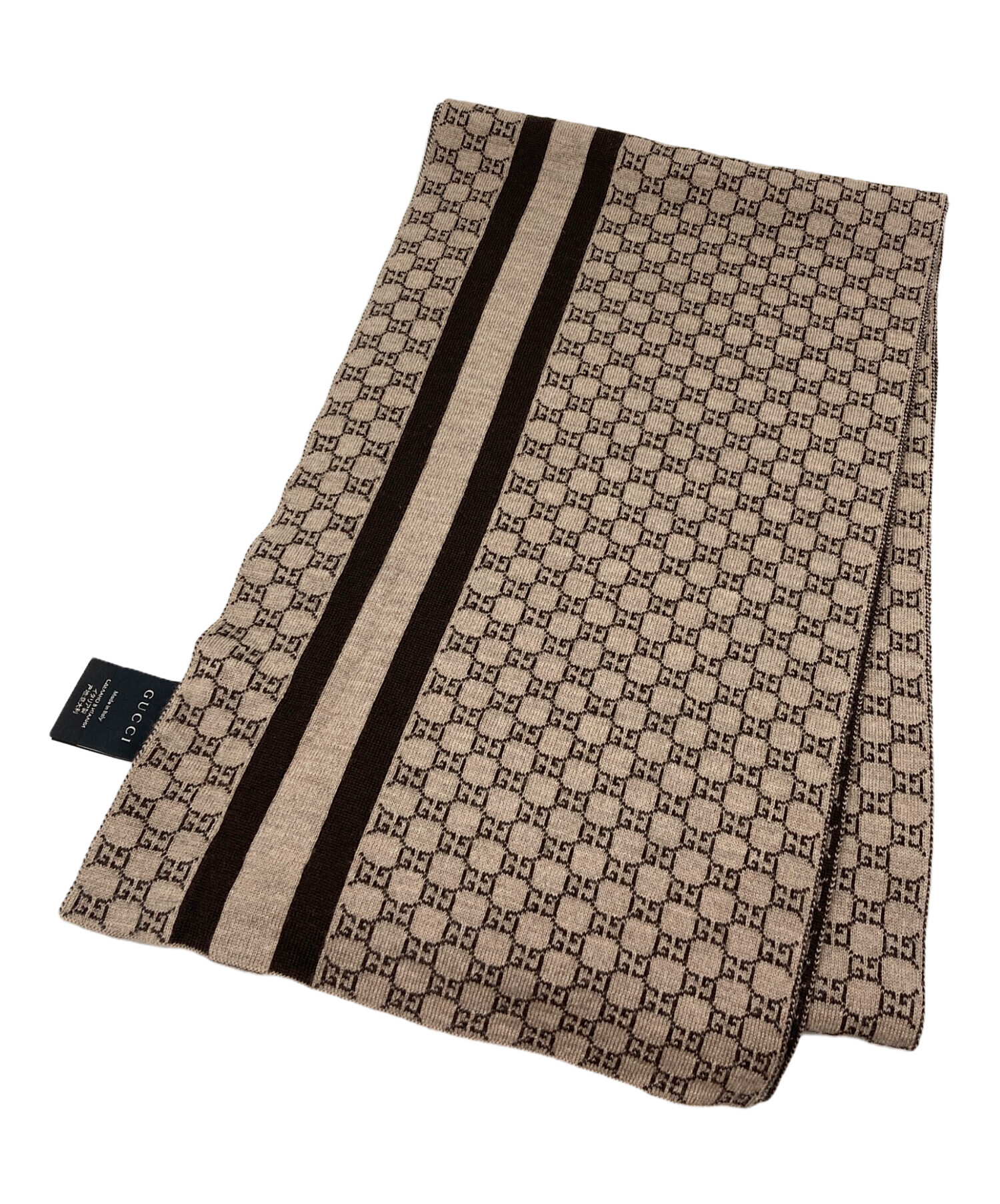 GUCCI マフラー ベージュ ストライプ 中古・古着通販】GUCCI (グッチ) GGストライプウールニットマフラー