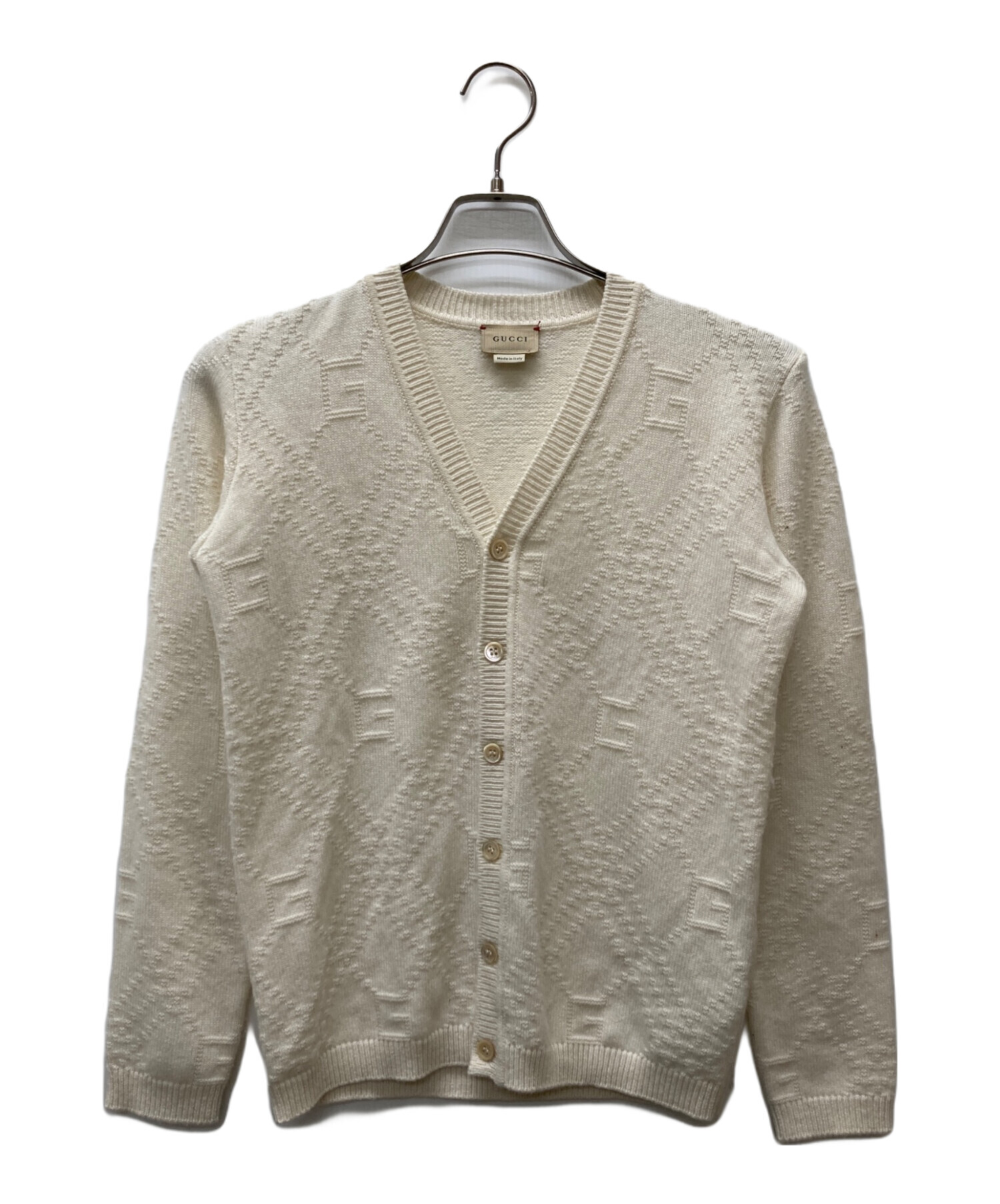 GUCCI - グッチ カーディガン ウール混 シルク混 カシミヤ混 長袖 L アイボリー 茶色 中古・古着通販】GUCCI (グッチ) カシミヤニットカーディガン