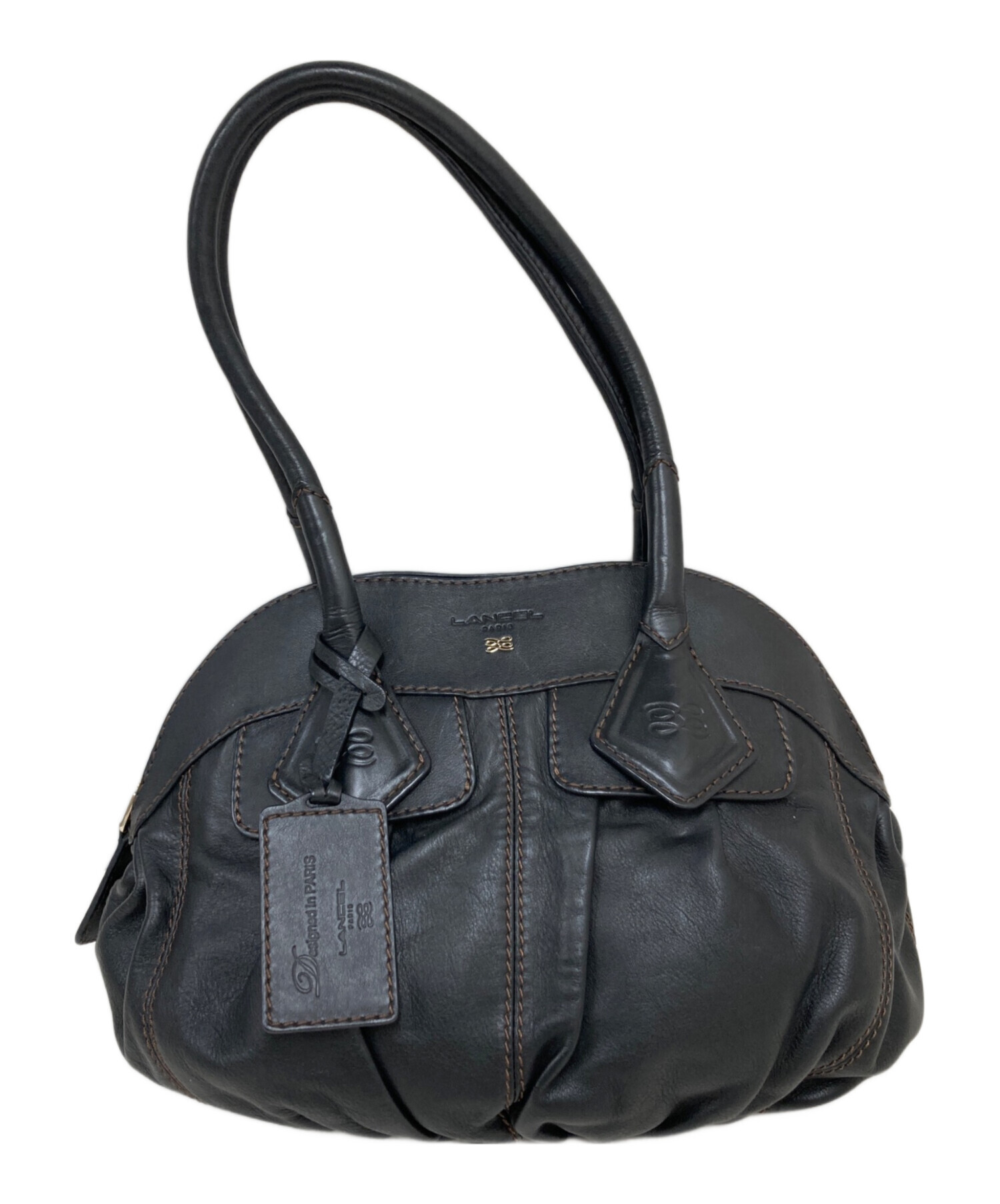 中古・古着通販】LANCEL (ランセル) レザーハンドバッグ ブラック 