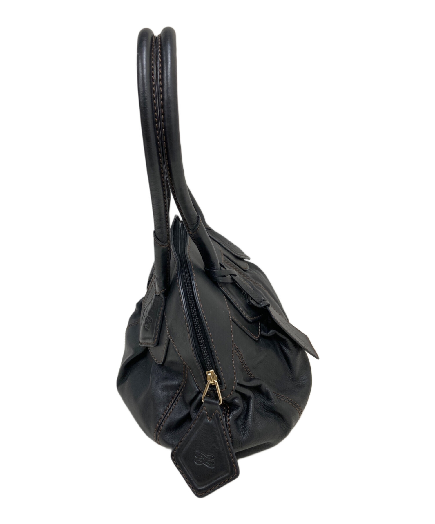 LANCEL ブラックレザー ハンドバッグ 中古・古着通販】LANCEL 