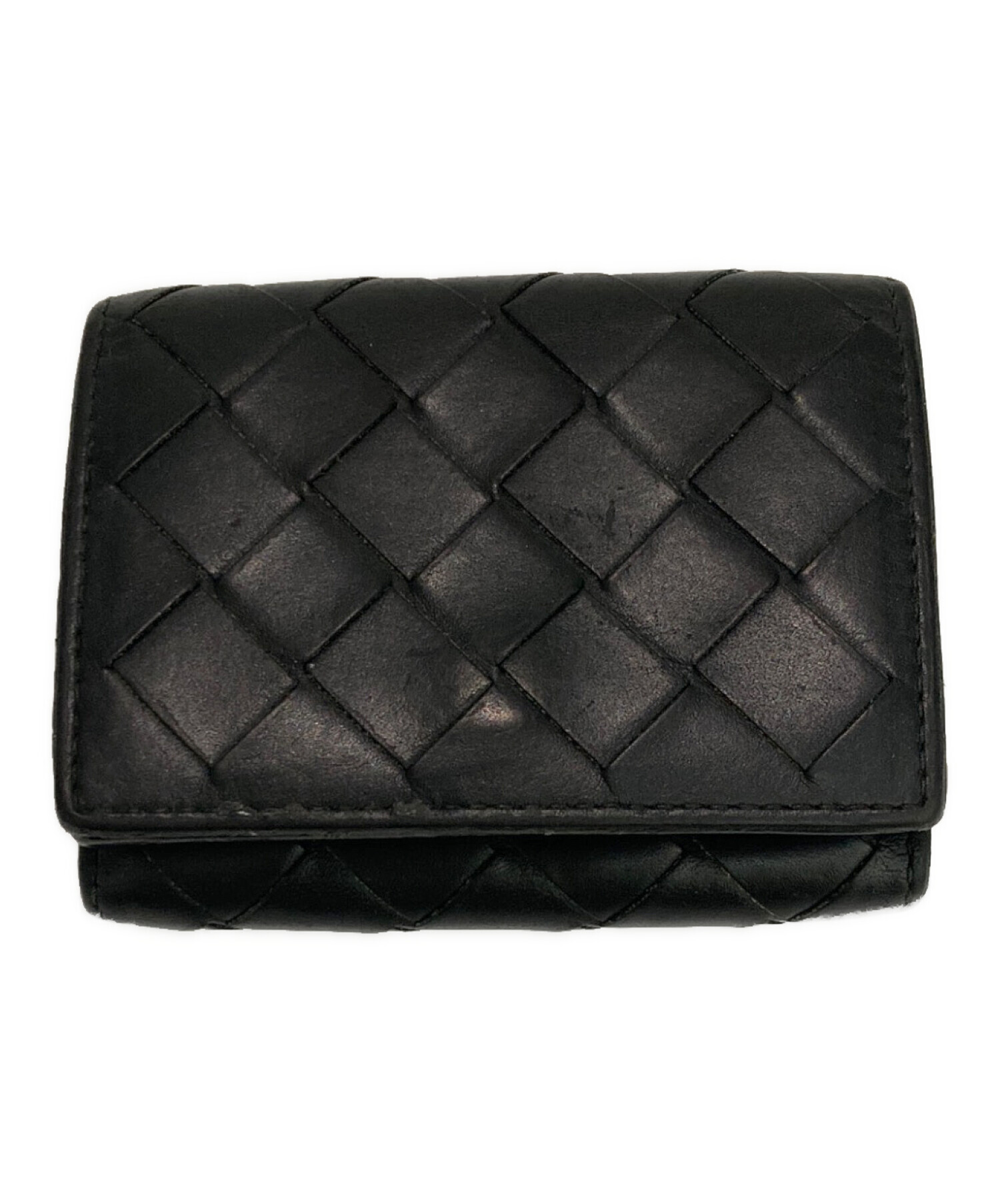 【未使用】ボッテガ コンパクトウォレット イントレチャート ブラック 中古・古着通販】BOTTEGA VENETA (ボッテガベネタ) 3つ折りイントレ