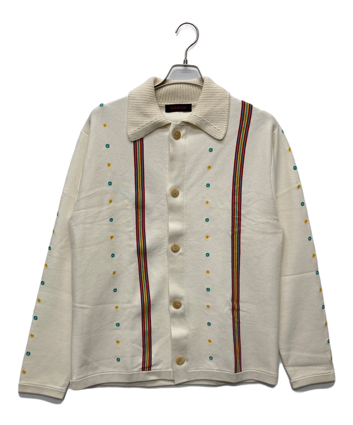 キャバン Caban コットンカシミヤ　エンブロイダリーポロカーディガン 刺繍 中古・古着通販】CABAN (キャバン) コットンカシミヤ エンブロイダリー