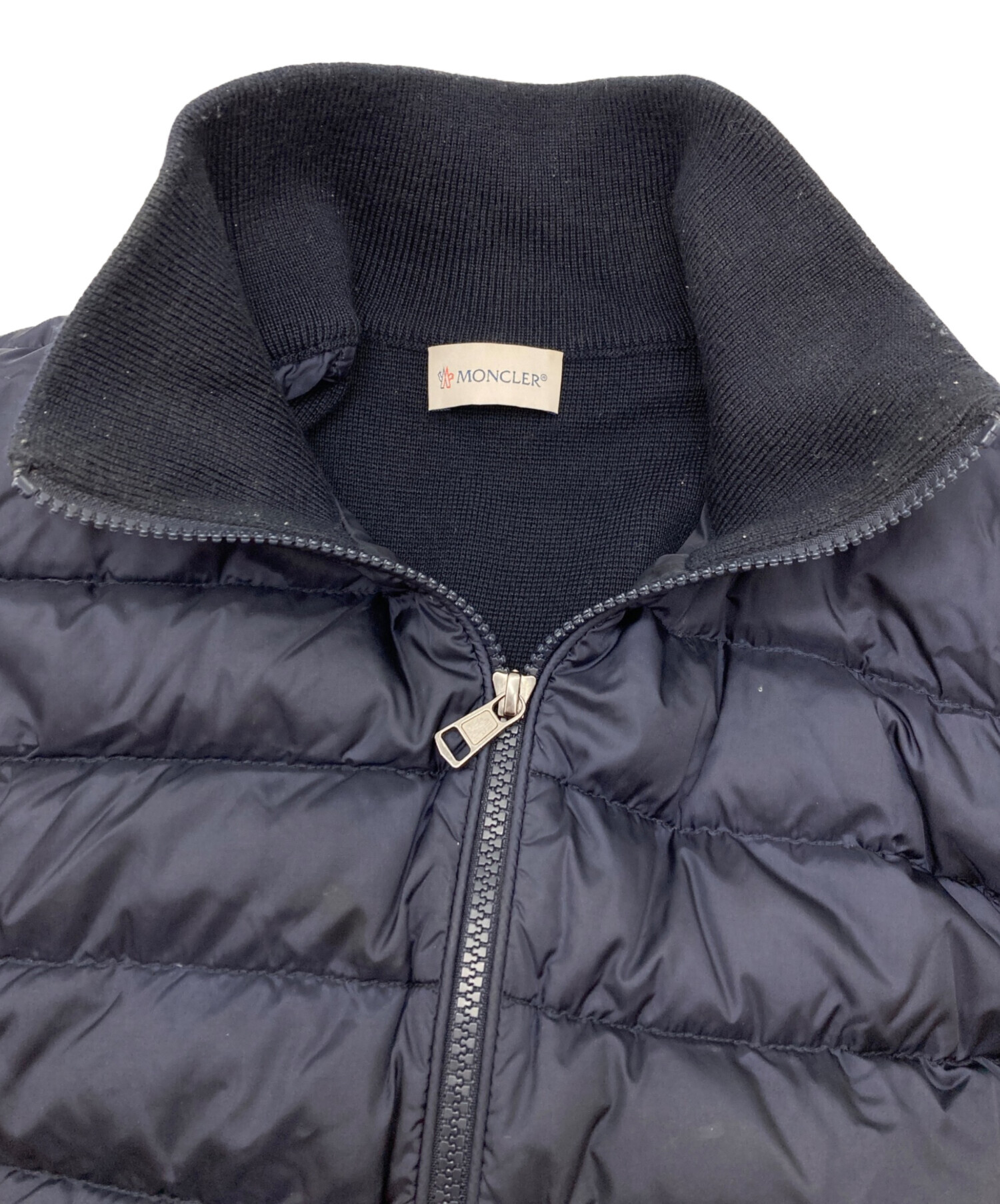 x*n様 MONCLER ダウンジャケット ニット切り替え ネイビーブルー 中古・古着通販】MONCLER (モンクレール) ニット切替 ダウンジャケット
