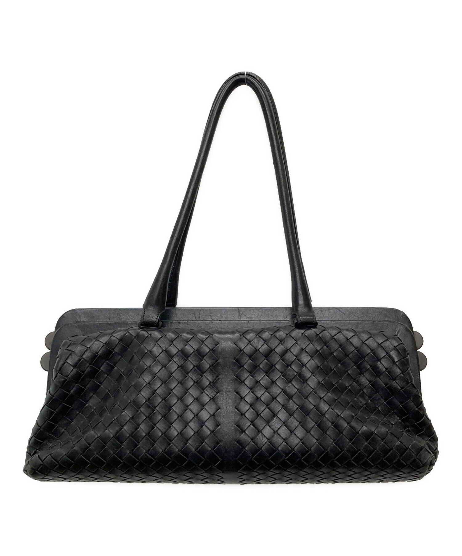 【激レア】 BOTTEGA VENETA ハンドバッグ 黒 ナイロン がま口 中古・古着通販】BOTTEGA VENETA (ボッテガベネタ) イントレチャート