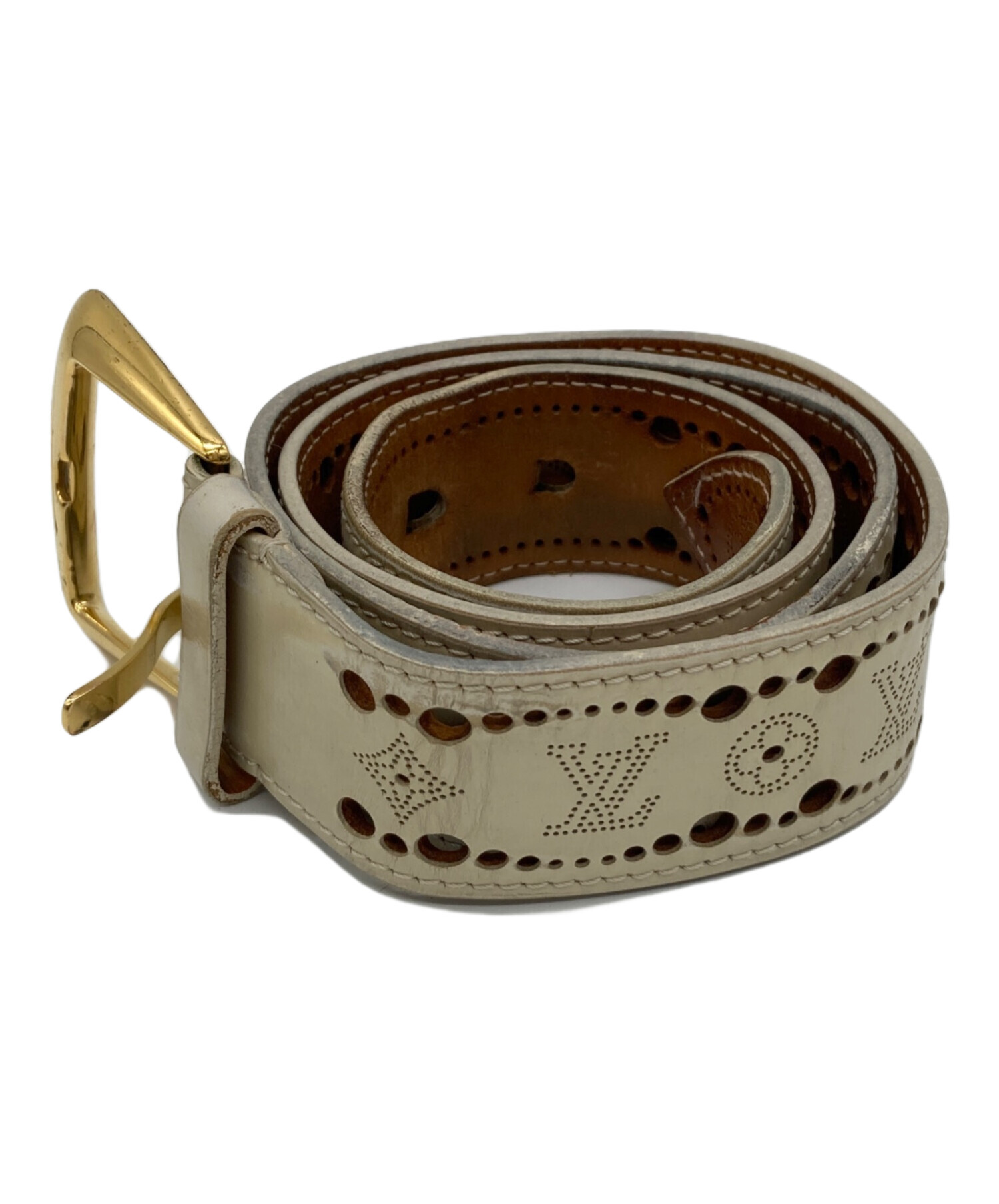 LOUIS VUITTON ベルト ベージュ 中古・古着通販】LOUIS VUITTON (ルイ ヴィトン) サンチュール